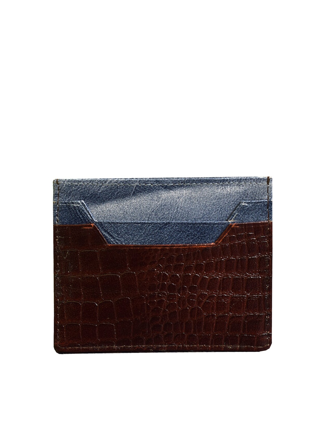 

DR. HENRY Unisex Brown & Blue Textured Leather Card Holder