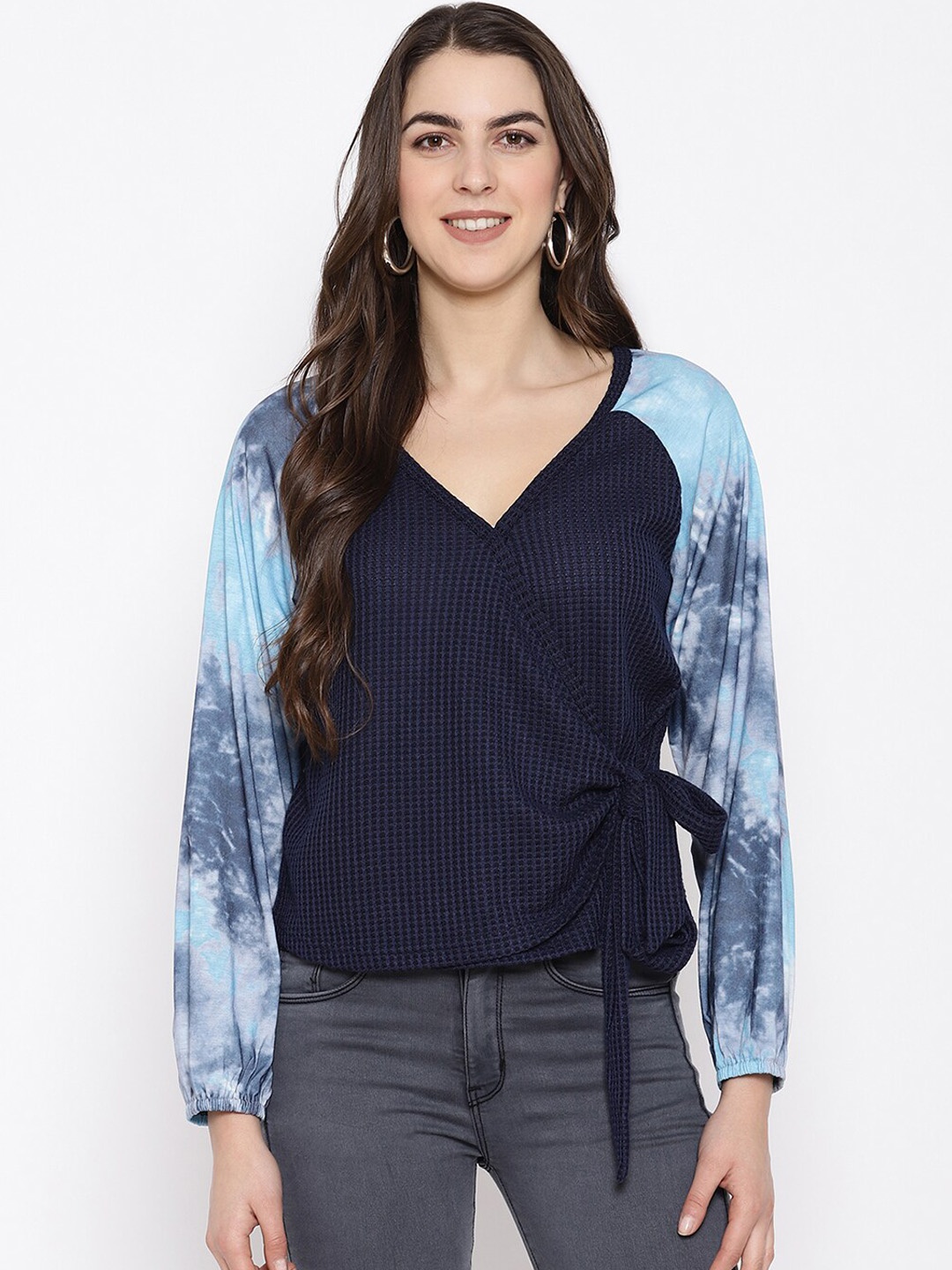 

iki chic Navy Blue Striped Wrap Top