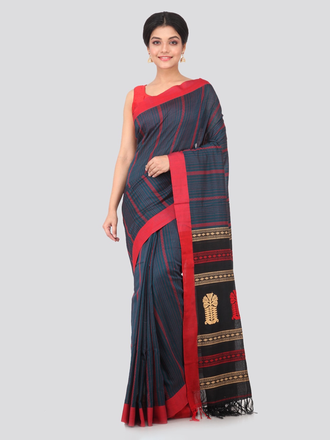 

PinkLoom Blue Pure Cotton Woven Design Handloom Sustainable Saree