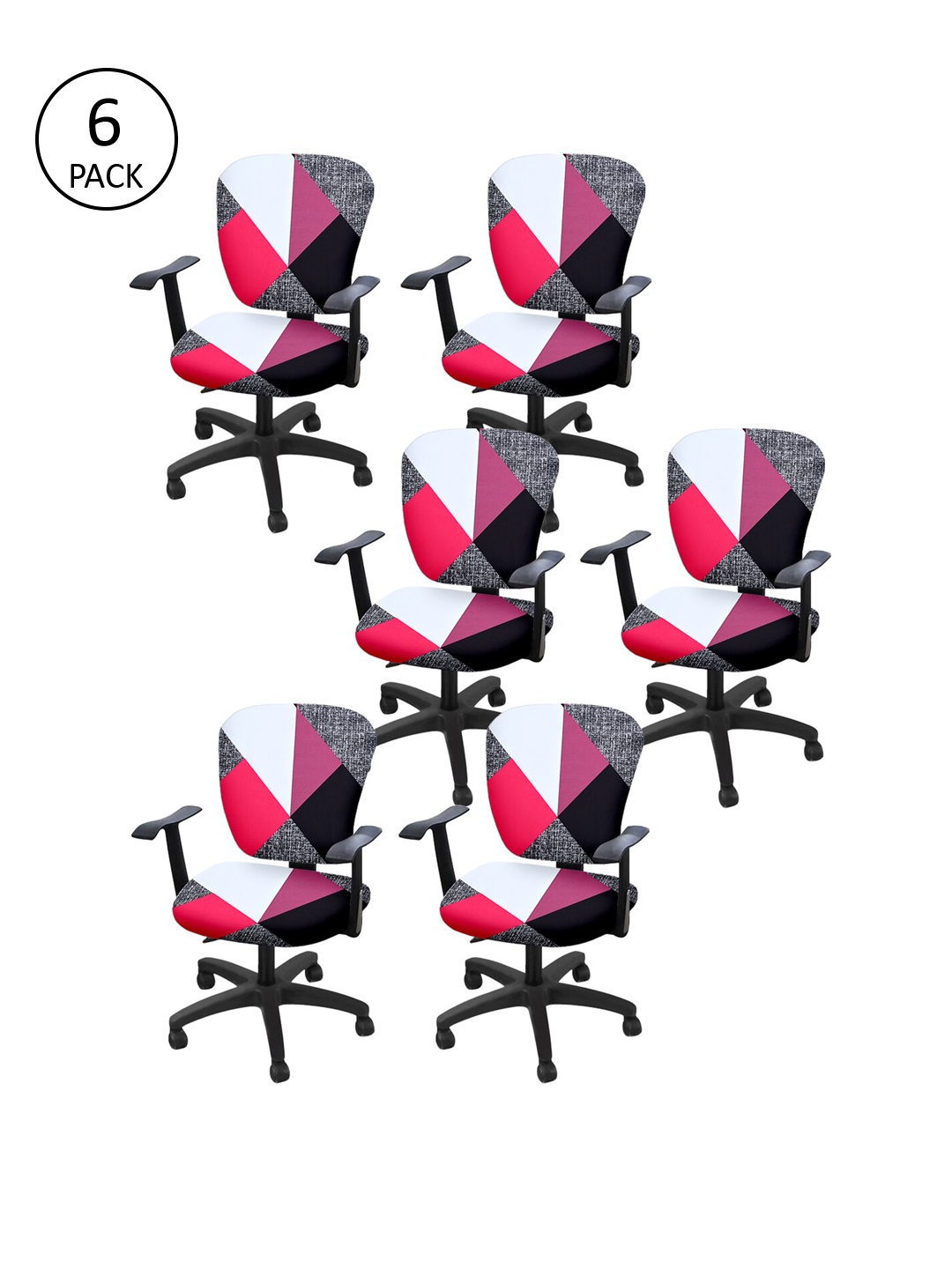 

Cortina Set Of 6 Red & White Geometric Print Chair Covers