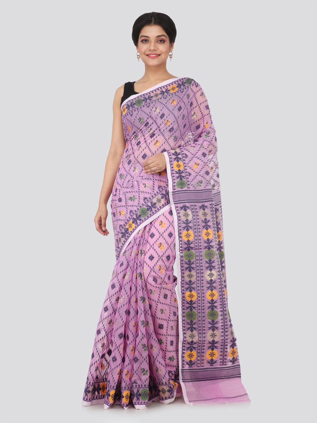 

PinkLoom Purple Woven Design Handloom Jamdani Saree