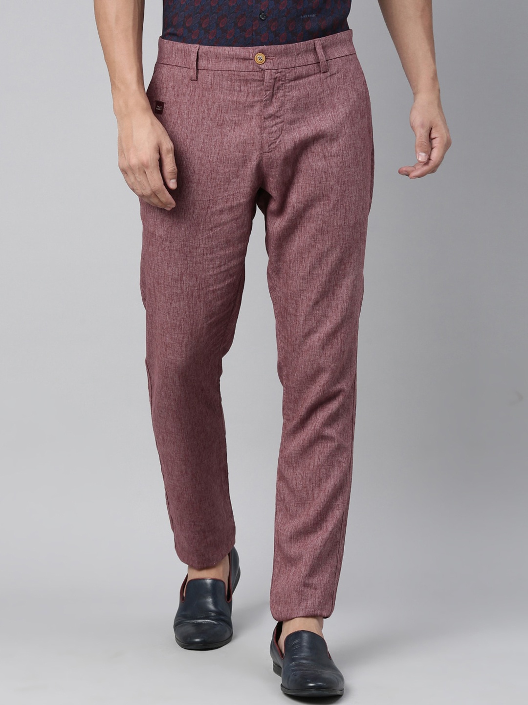 

RARE RABBIT Men Maroon Regular Fit Solid Regular Trousers