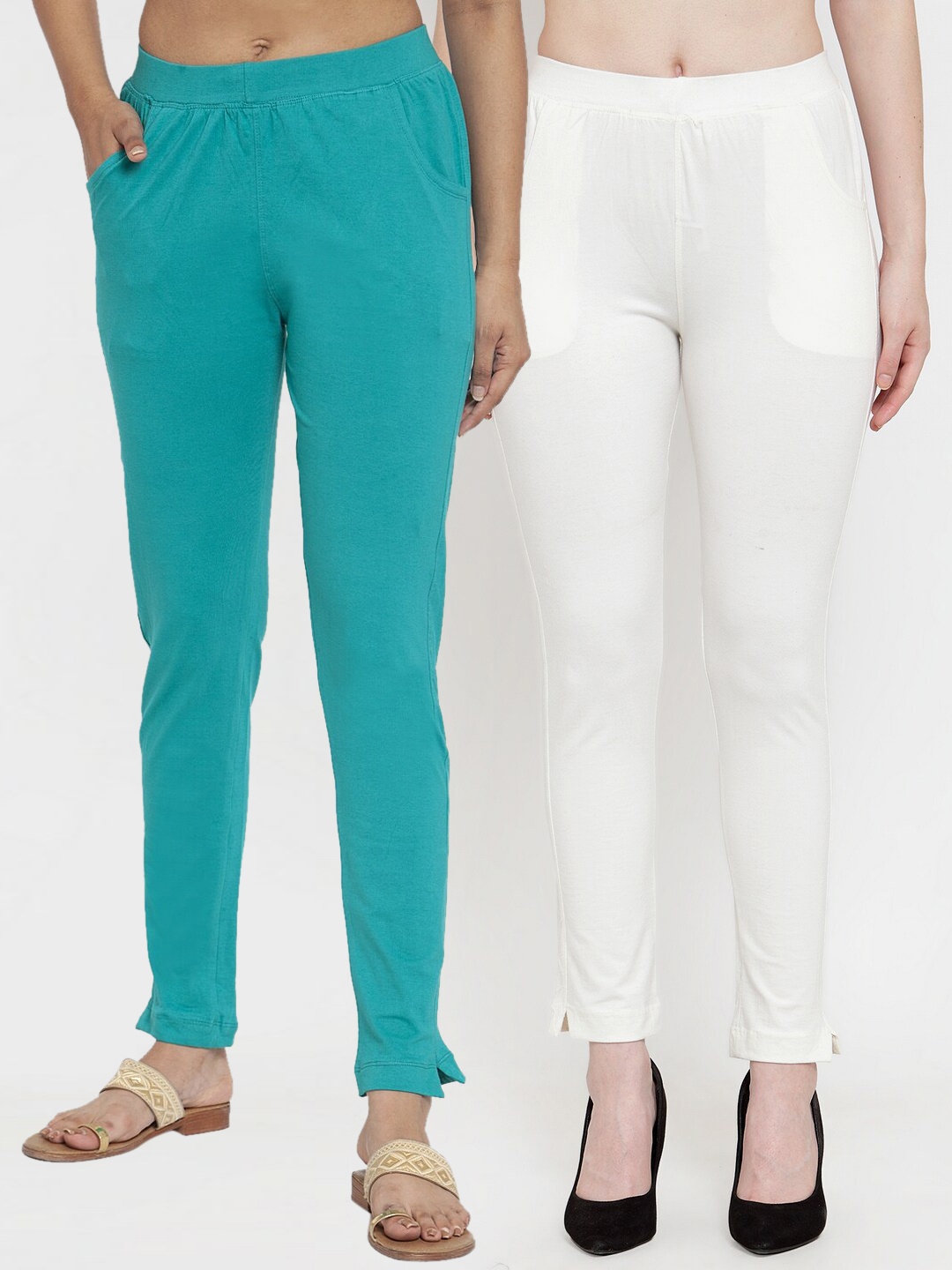 

TAG 7 Women Pack Of 2 Solid Ankle-Length Straight-Fit Leggings, Turquoise blue