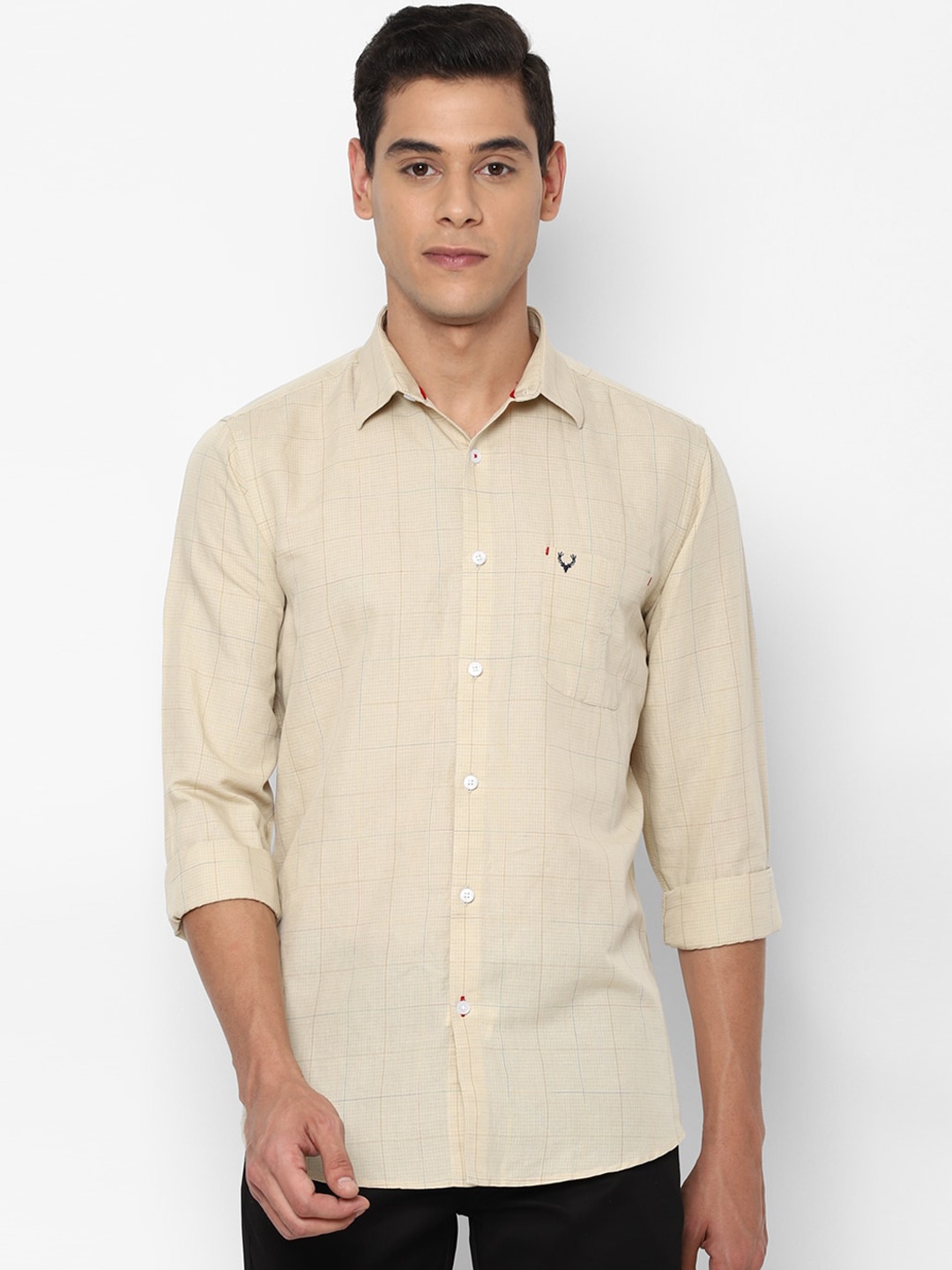 

Allen Solly Men Beige Cotton Linen Slim Fit Checked Casual Shirt