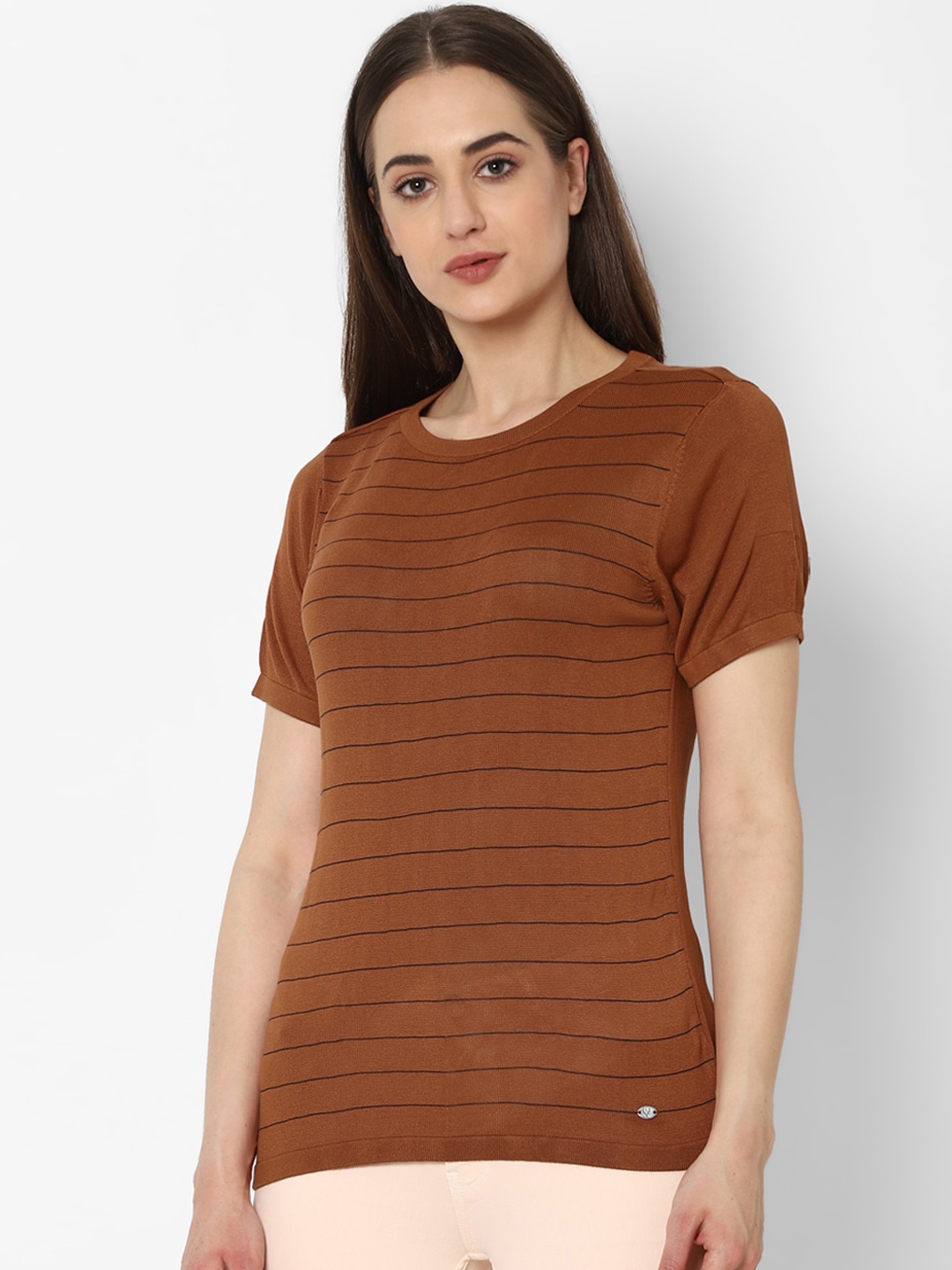 

Allen Solly Woman Brown & Black Striped Regular Top