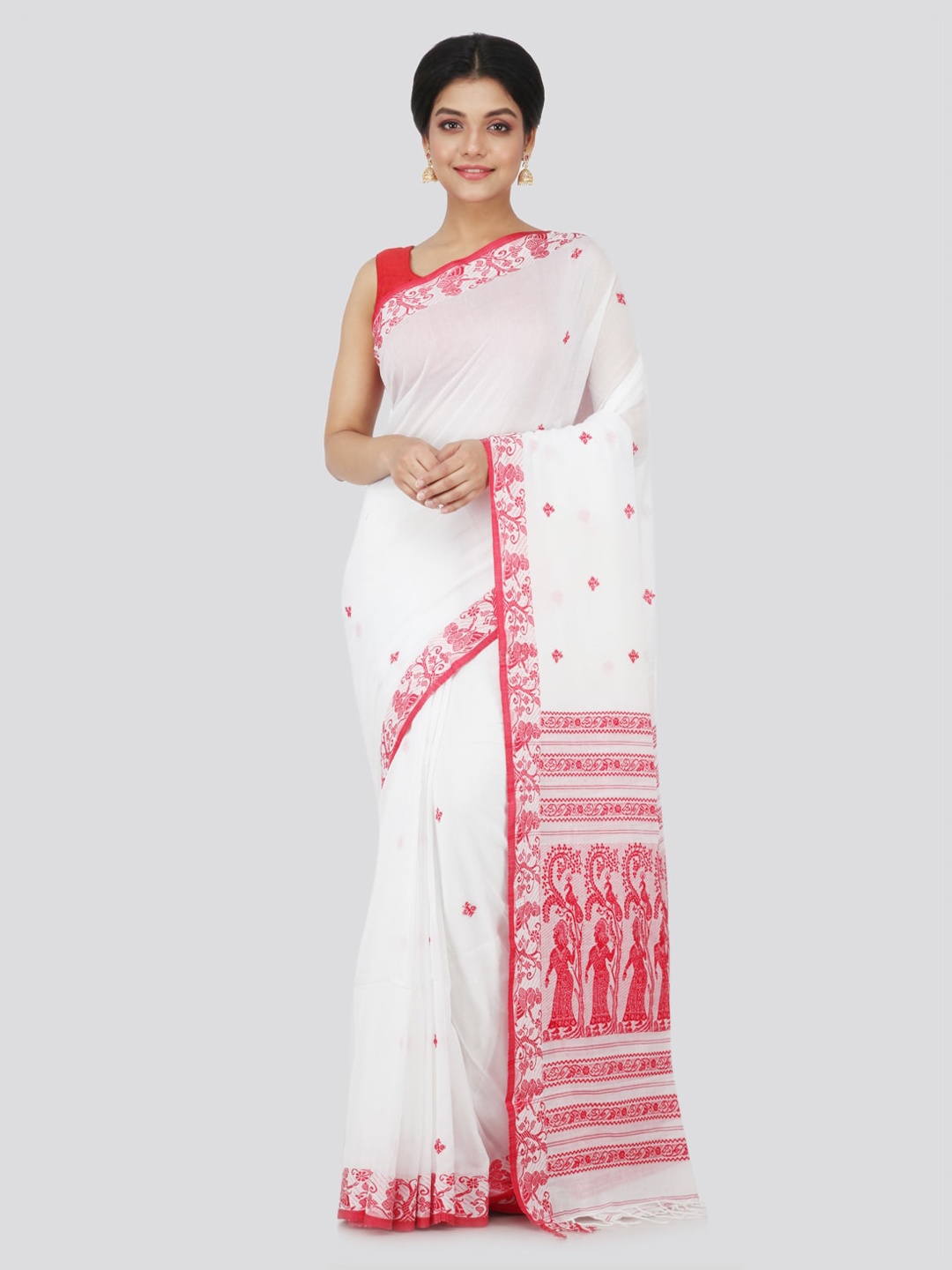 

PinkLoom White Woven Design Pure Cotton Handloom Sustainable Saree