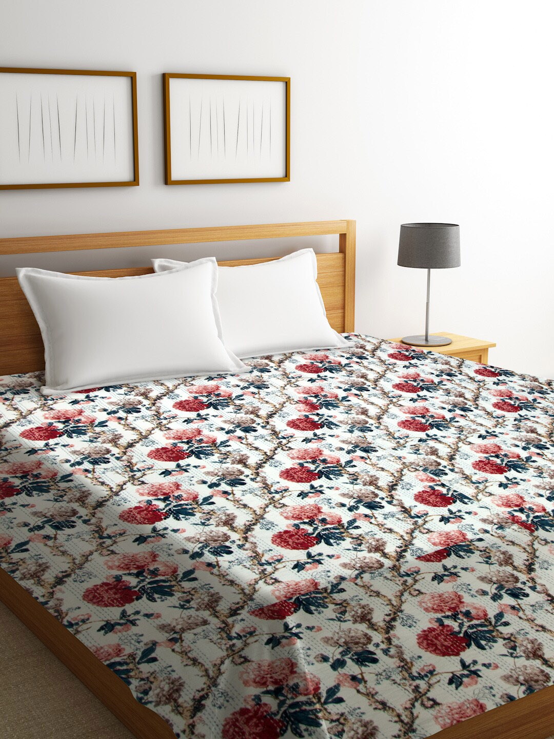 

Rajasthan Decor Red & Blue Block Print Cotton Jaipuri Kantha Double Bed Cover
