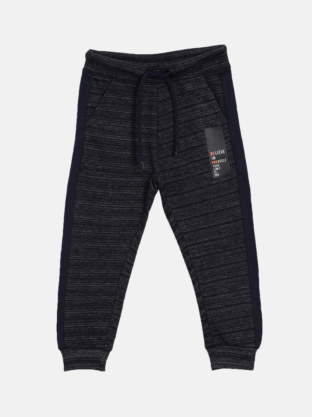 

3PIN Boys Navy Blue & Black Self-Striped Cotton Joggers