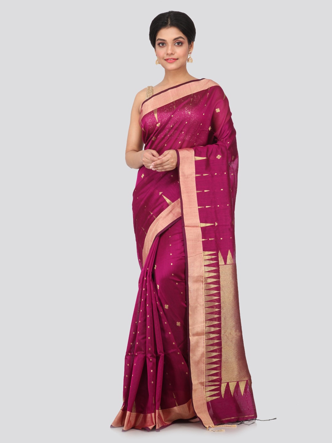 

PinkLoom Pink Cotton Blend Woven Design Handloom Sustainable Saree