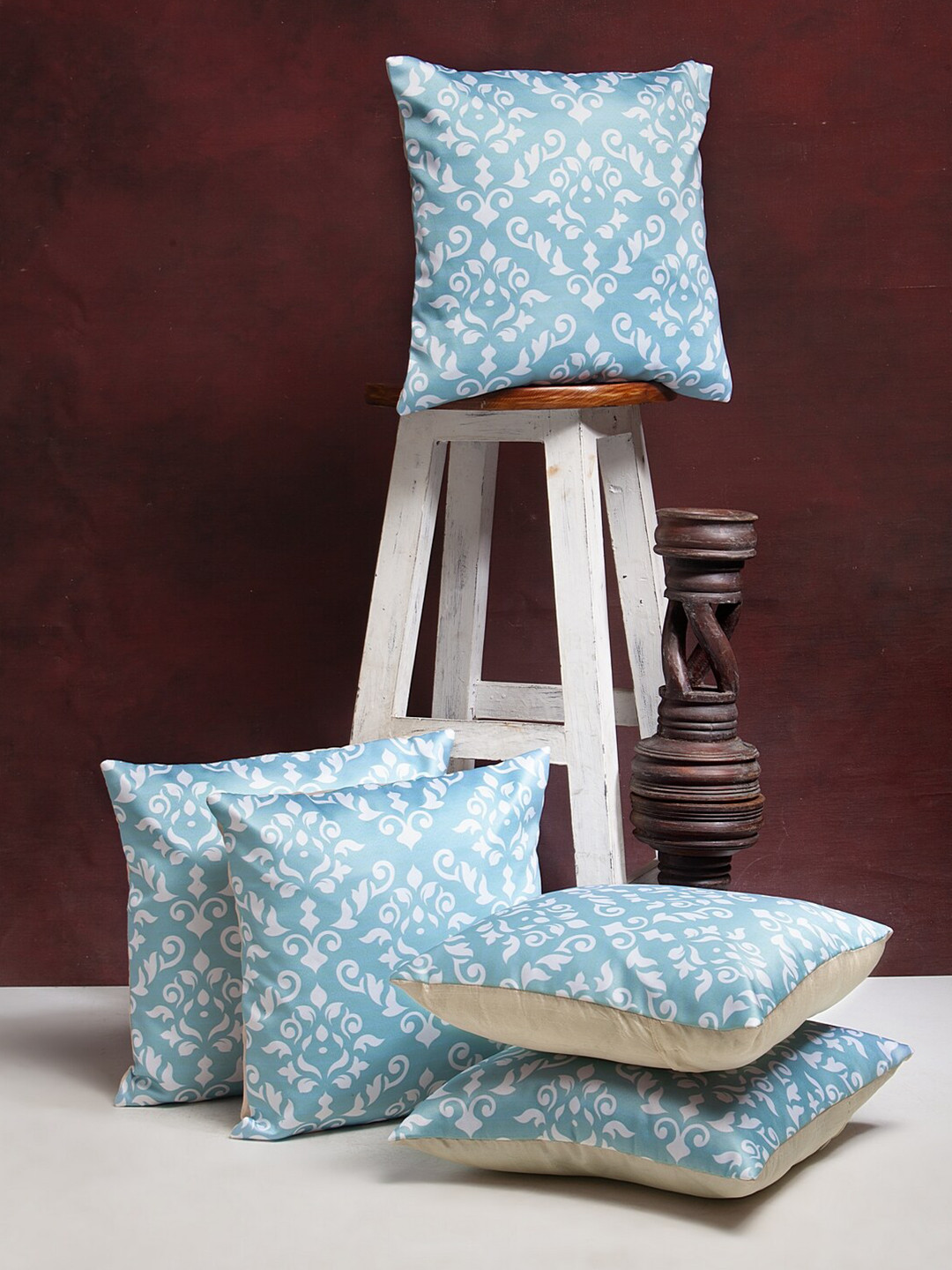 

HOSTA HOMES Blue & White Set of 5 Ethnic Motifs Square Cushion Covers
