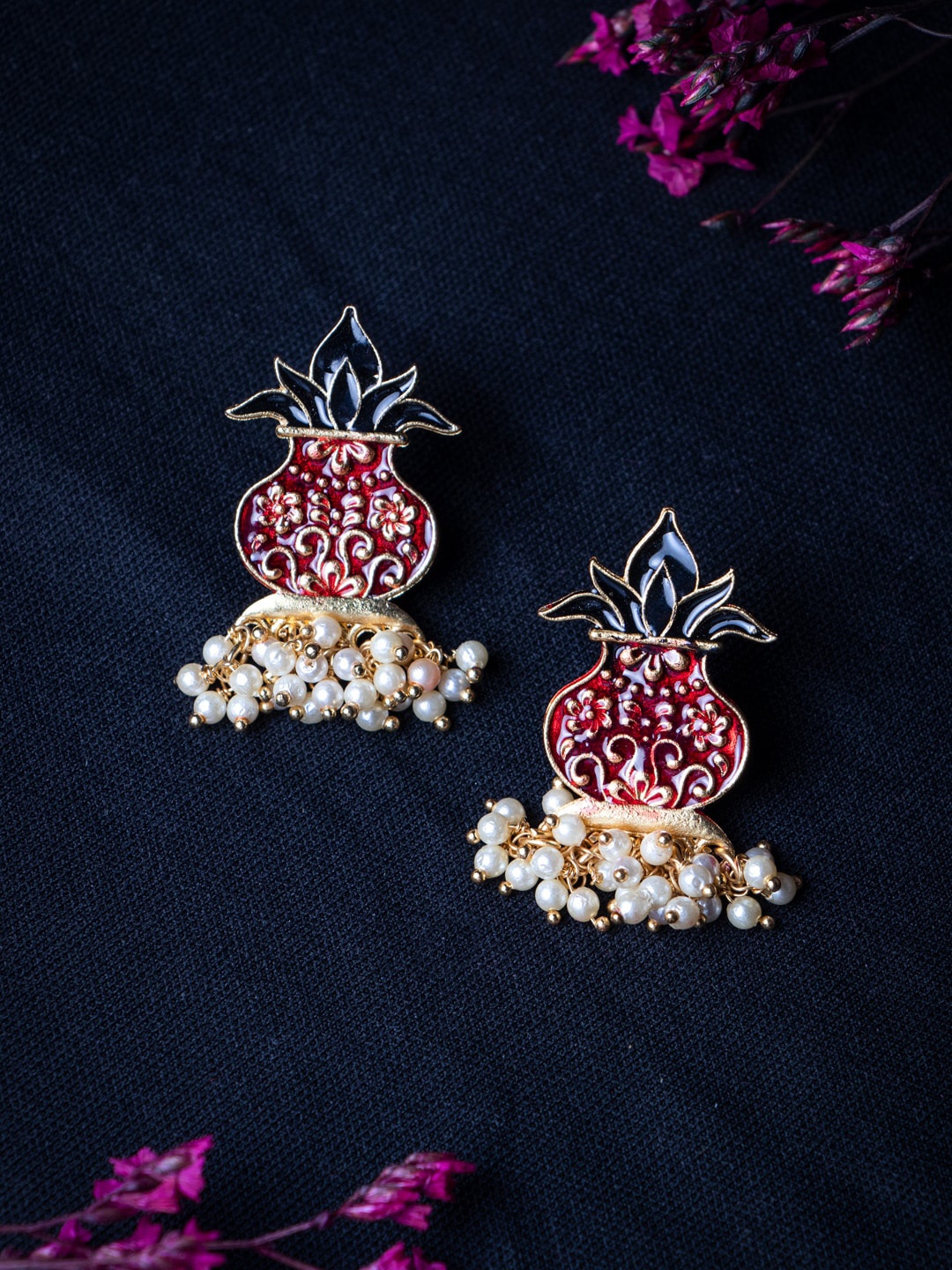 

MORKANTH JEWELLERY Maroon & Black Contemporary Jhumkas