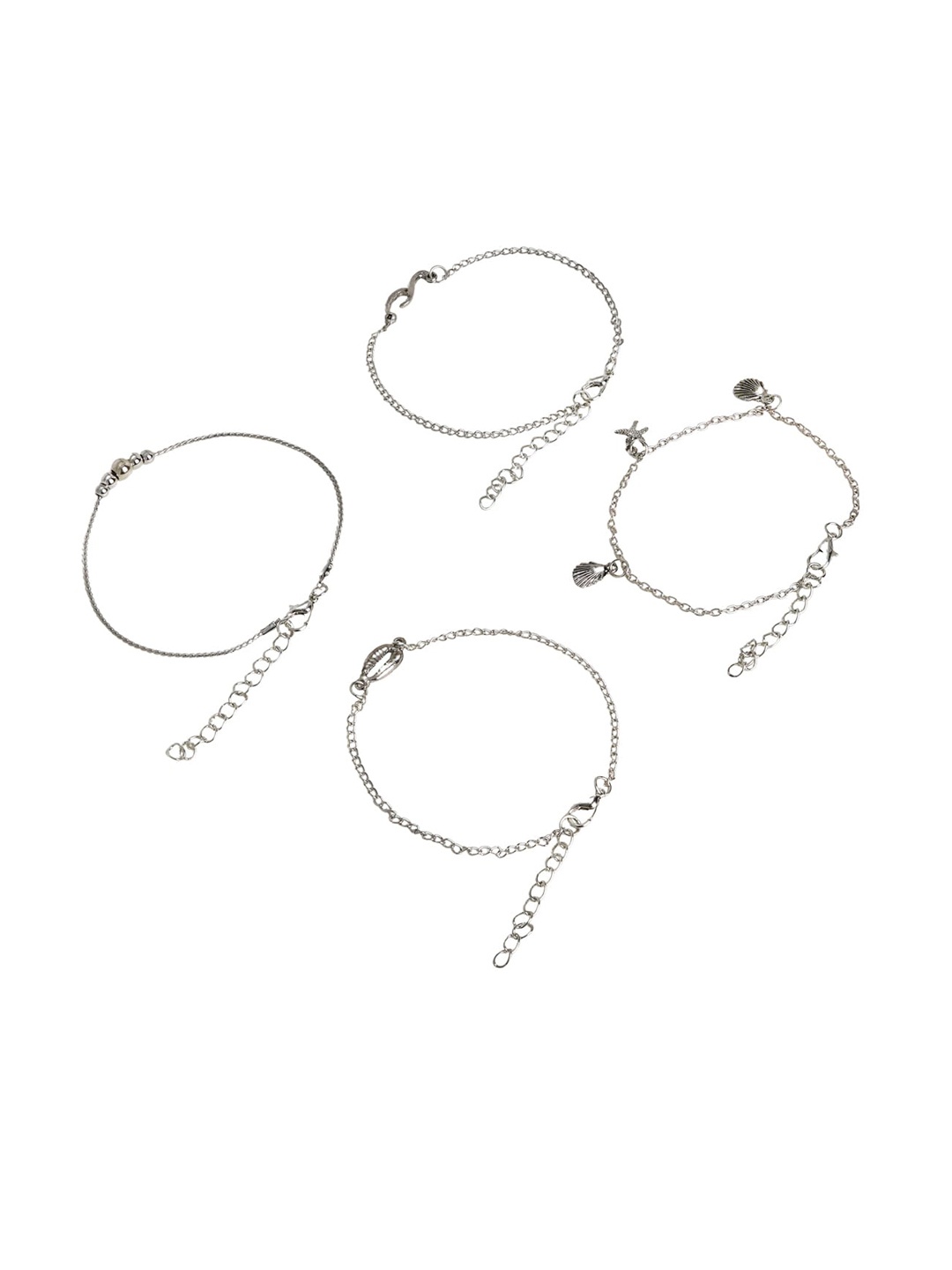 

JOKER & WITCH Set Of 4 Silver-Toned Take Me To The Beach Charm Anklets