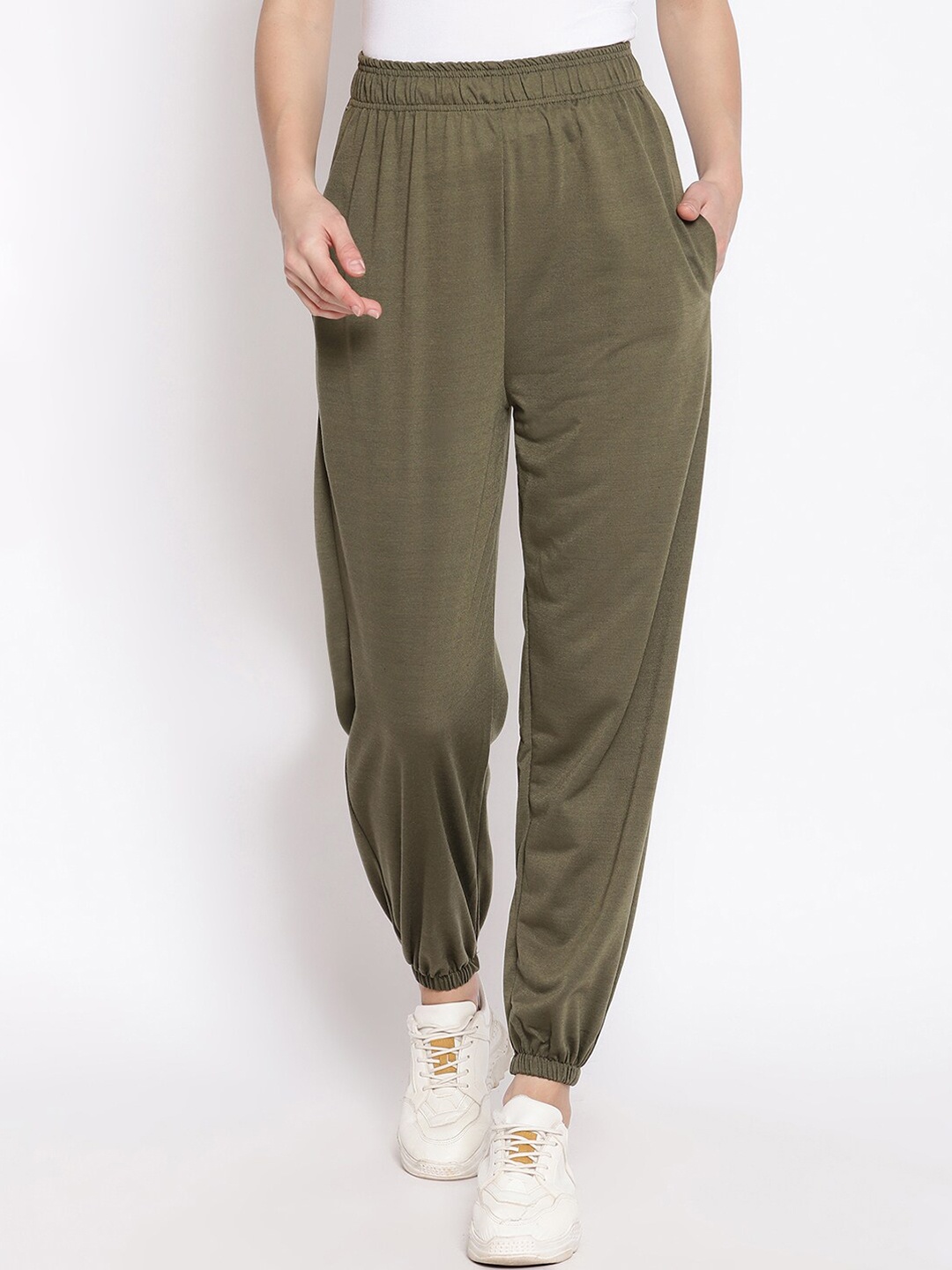 

iki chic Women Olive Green Solid Straight-Fit Joggers