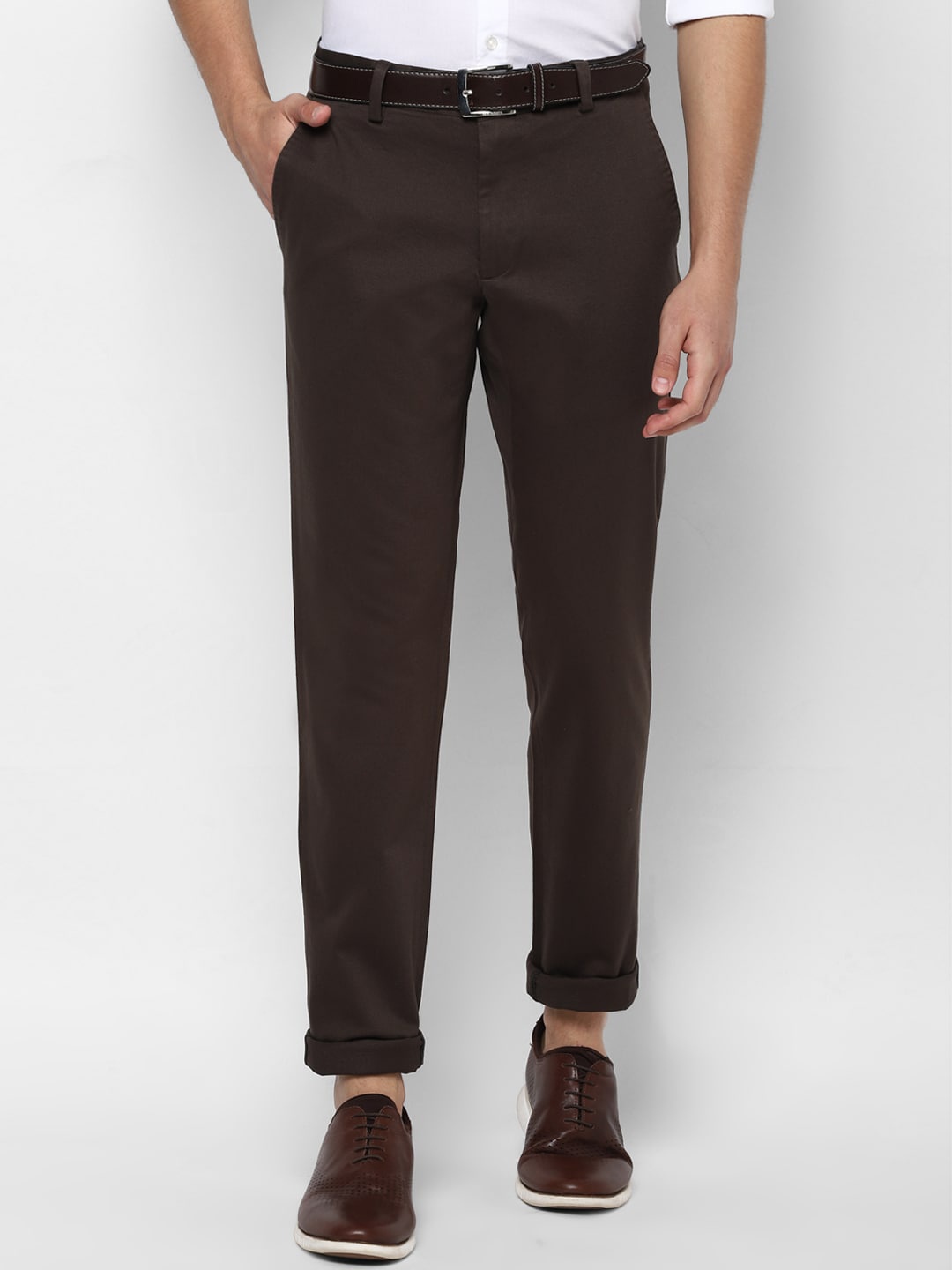 

SIMON CARTER LONDON Men Brown Regular Fit Solid Regular Trousers