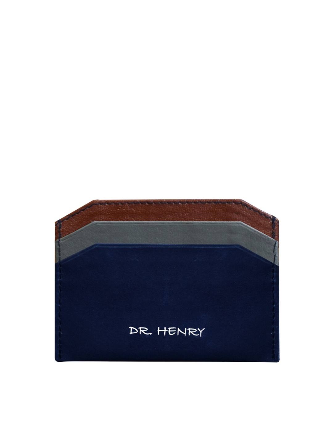

DR. HENRY Unisex Blue & Brown Colourblocked Leather Card Holder