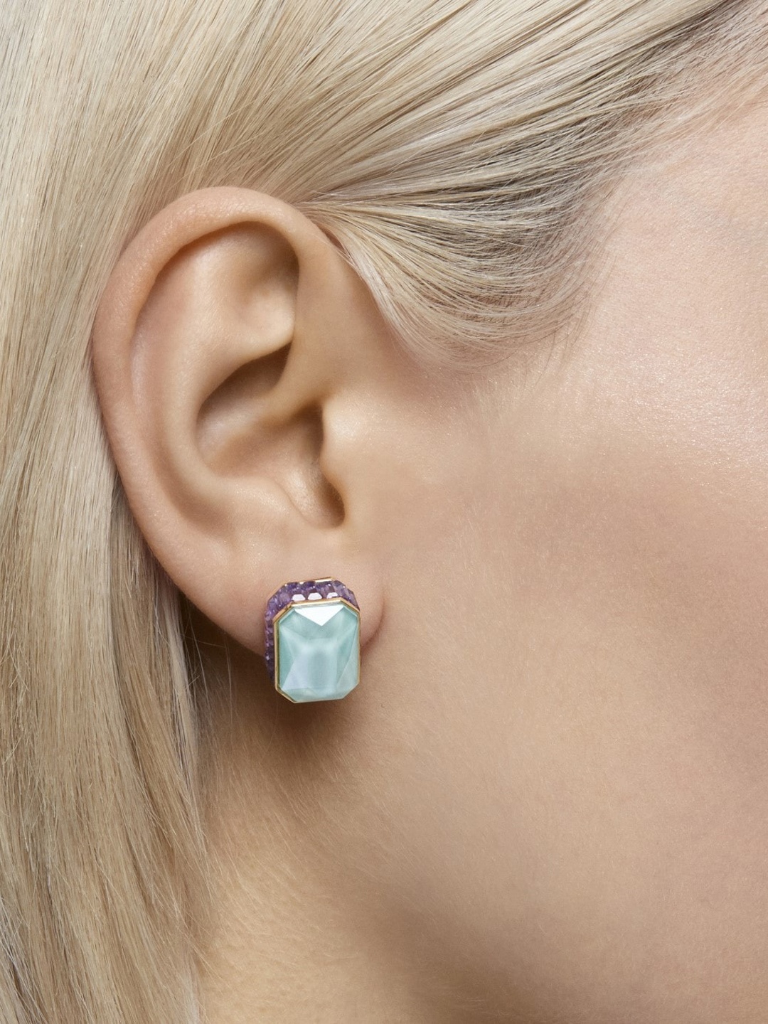 

SWAROVSKI Multicolored Single Octagon Cut Crystal Gold-Tone Plated Orbita Earring, Multi