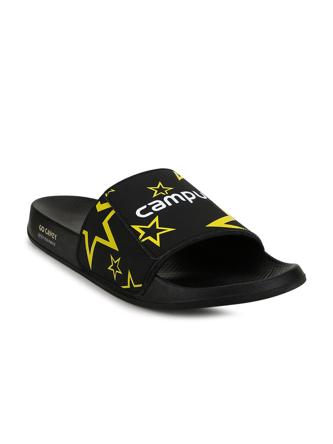 

Campus Men Black & Yellow Printed Sliders