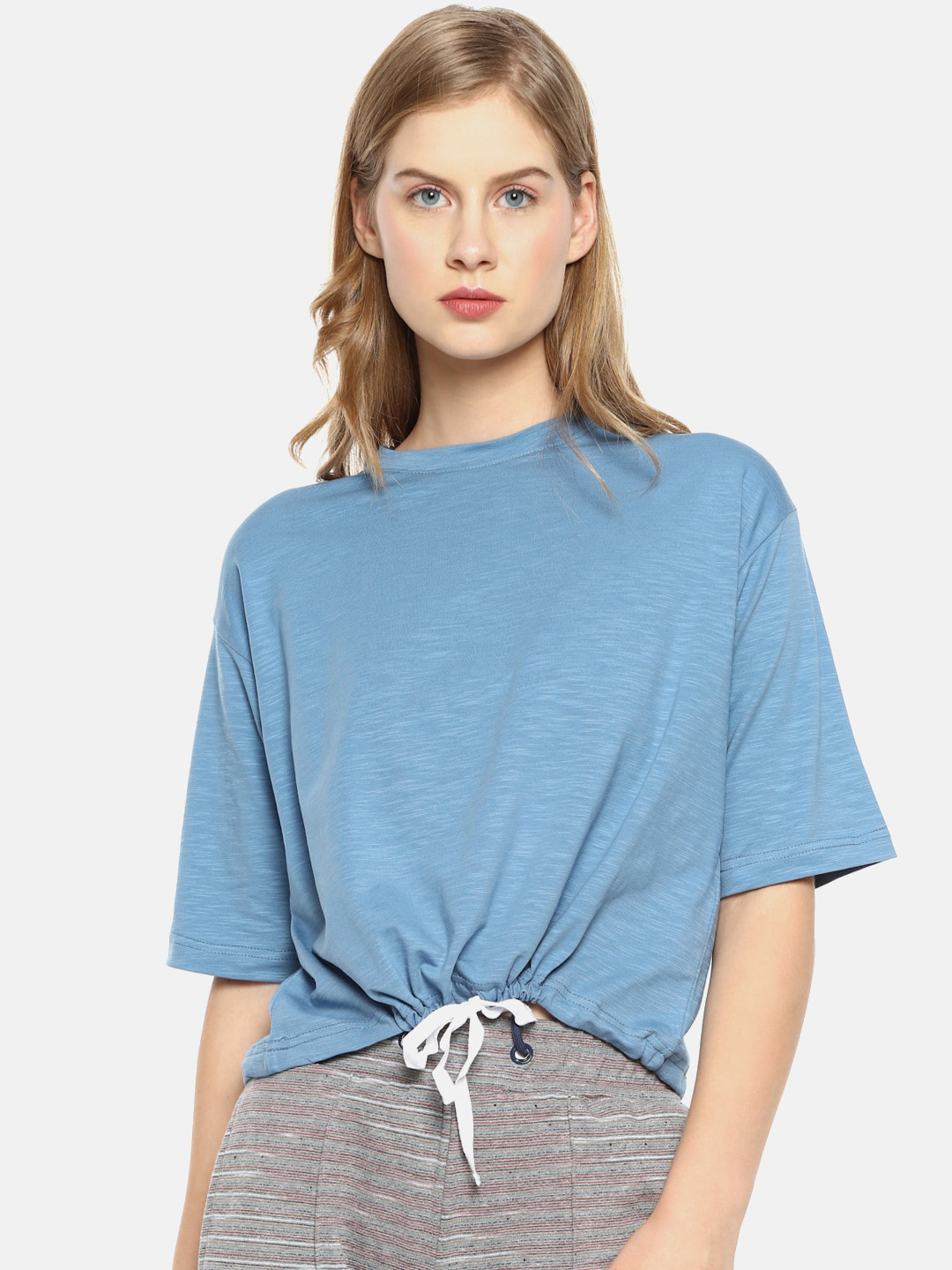 

Campus Sutra Blue Regular Cotton Top