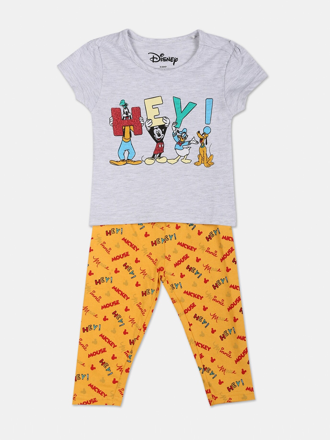 

Colt Girls Grey & Yellow Mickey & Friends Printed T-shirt with Pyjamas