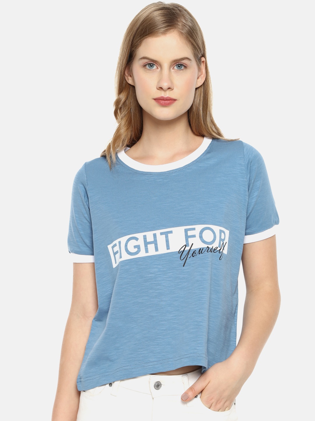 

Campus Sutra Blue Regular Cotton Top