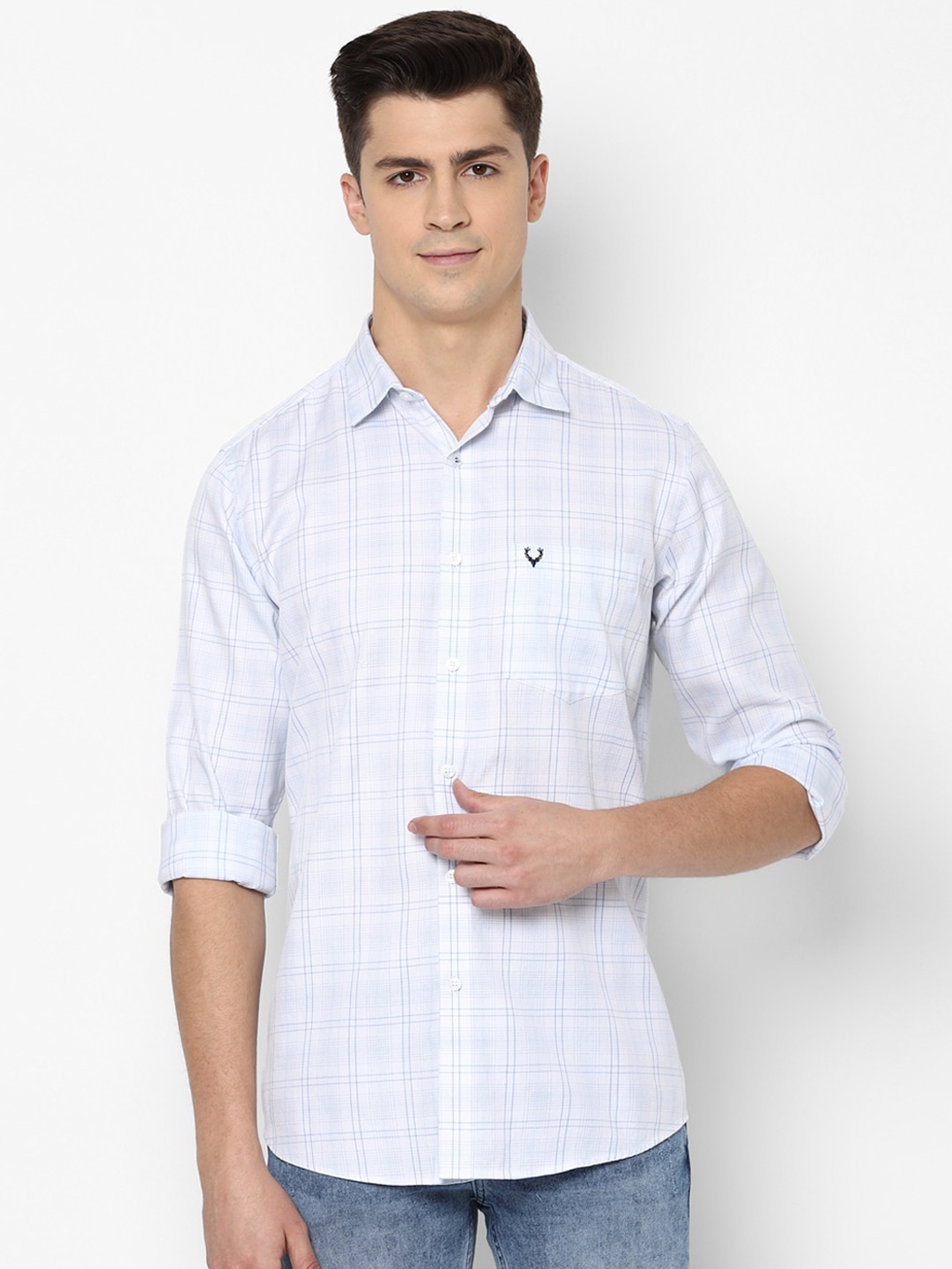 

Allen Solly Men White & Blue Slim Fit Checked Casual Shirt