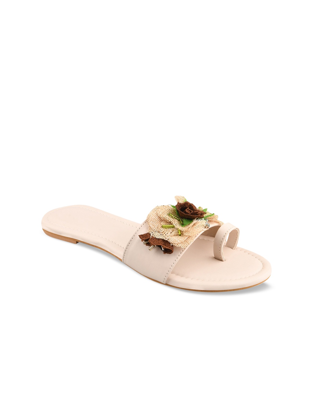 

KALTHEOS Women Cream-Coloured Floral Applique One Toe Flats