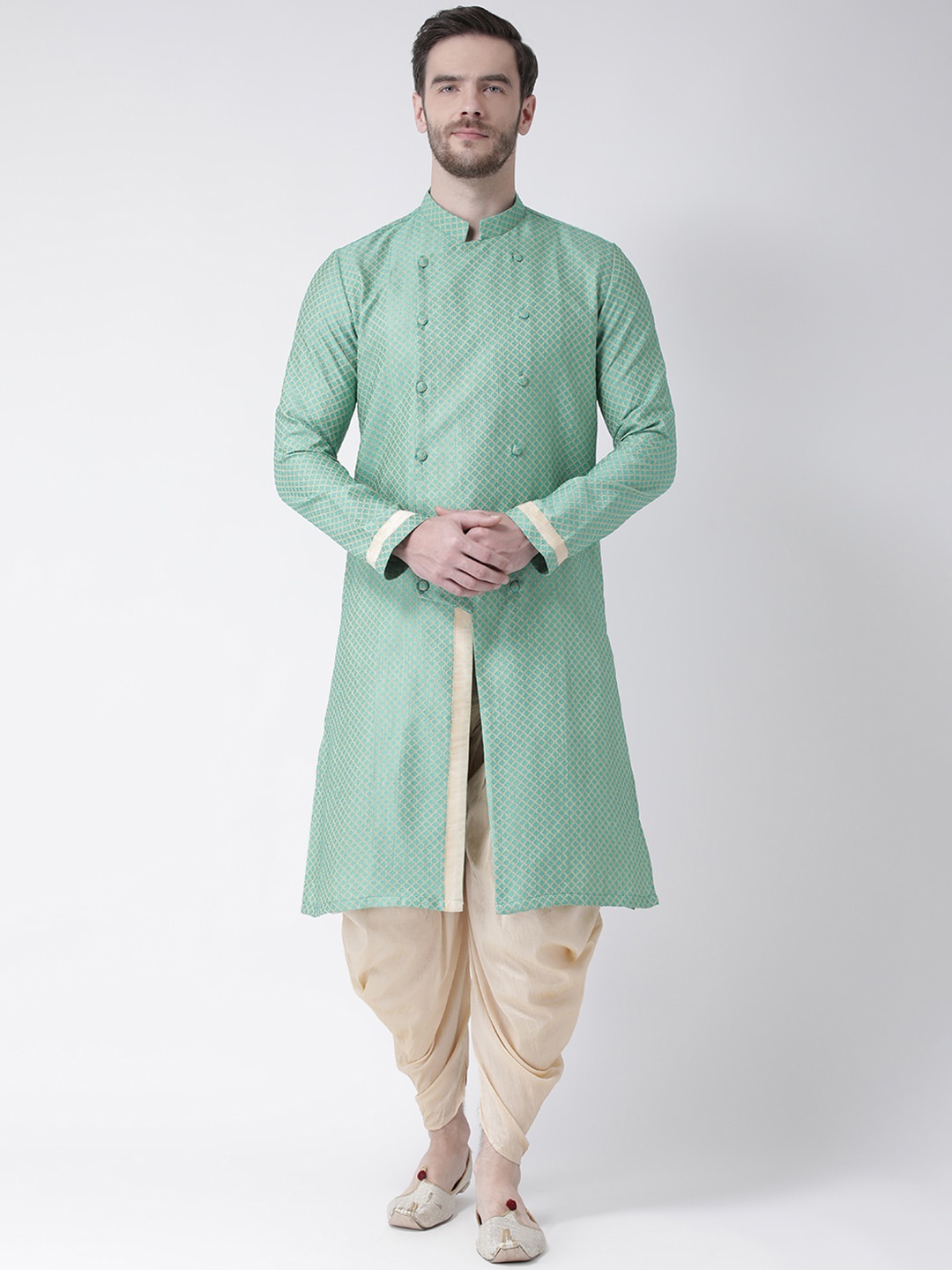

DEYANN Men Green Woven Design Kurta with Patiala