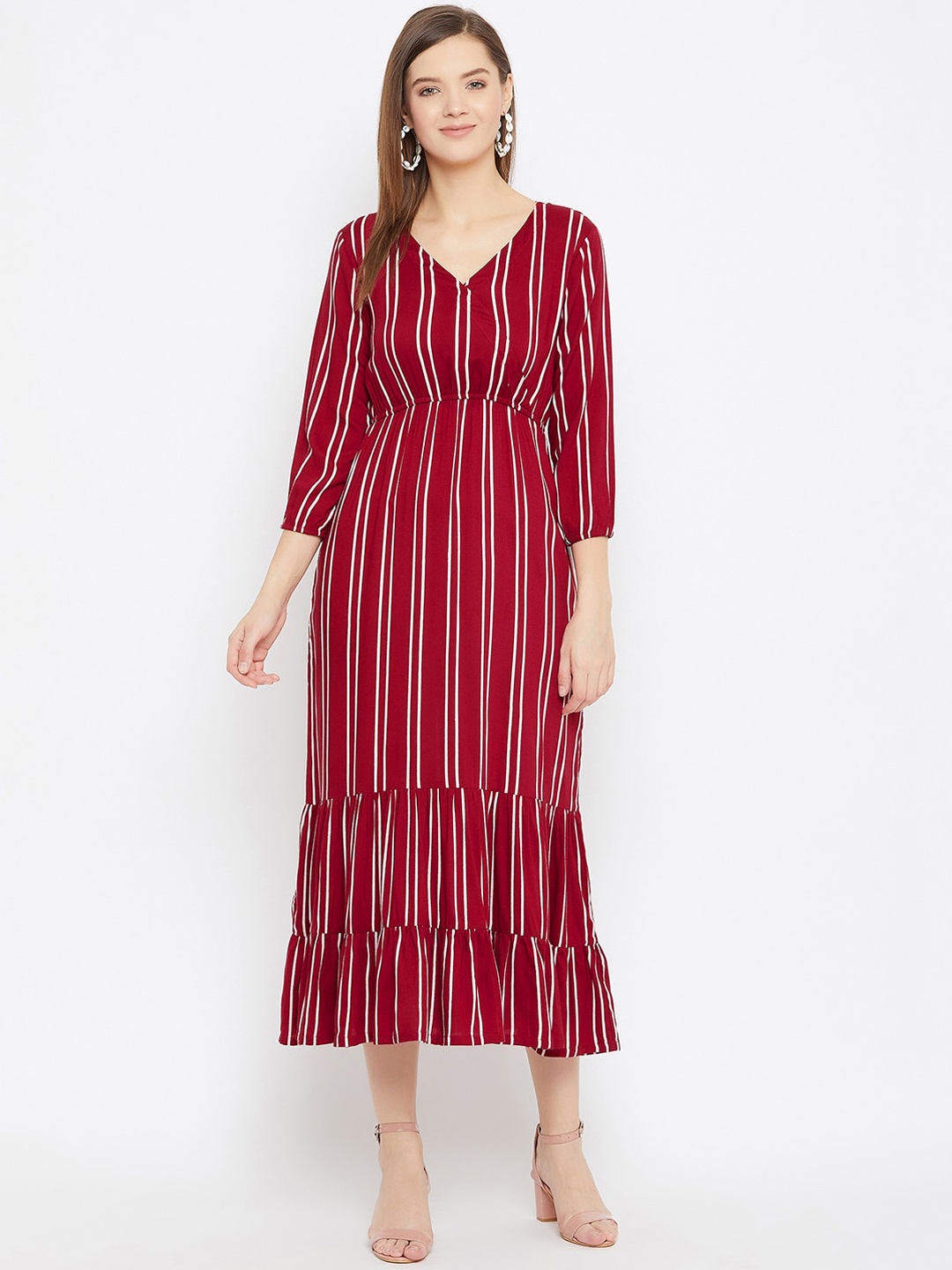 

Color Cocktail Women Maroon Striped Empire Dress