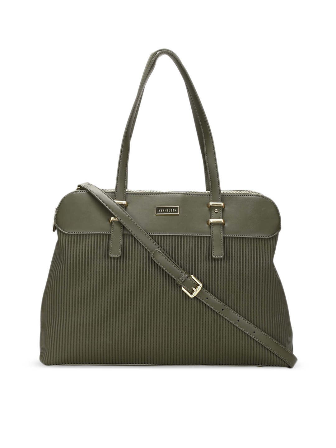 

Van Heusen Olive Green Textured Handheld Bag