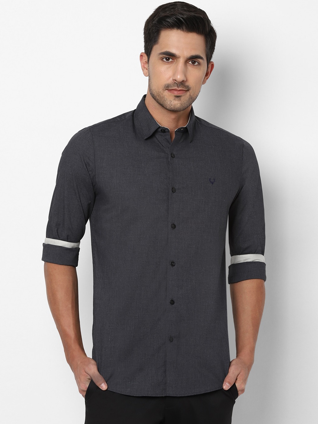 

Allen Solly Men Charcoal Grey Slim Fit Solid Casual Shirt