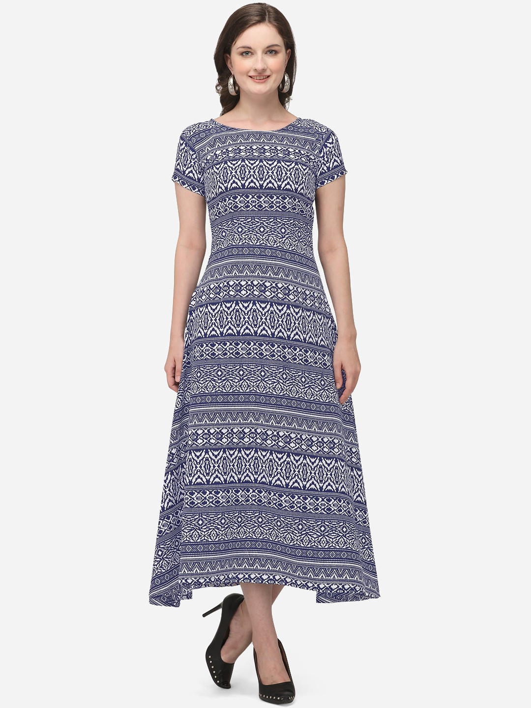 

Florence Women Navy Blue Printed Fit and Flare Dress
