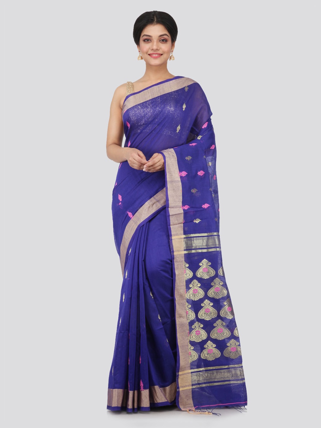 

PinkLoom Blue Woven Design Cotton Silk Handloom Saree