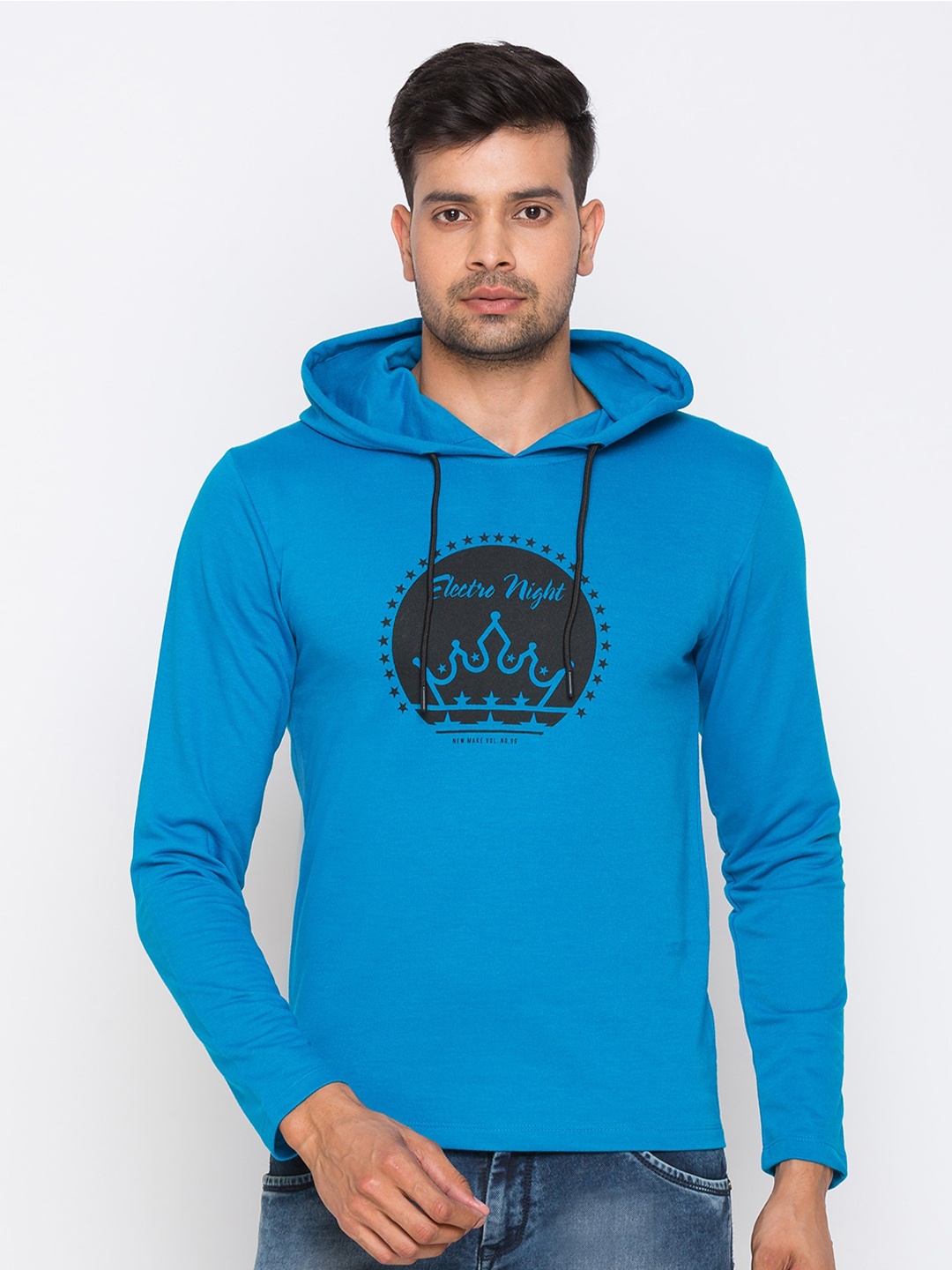 

Globus Men Blue Printed Hood T-shirt