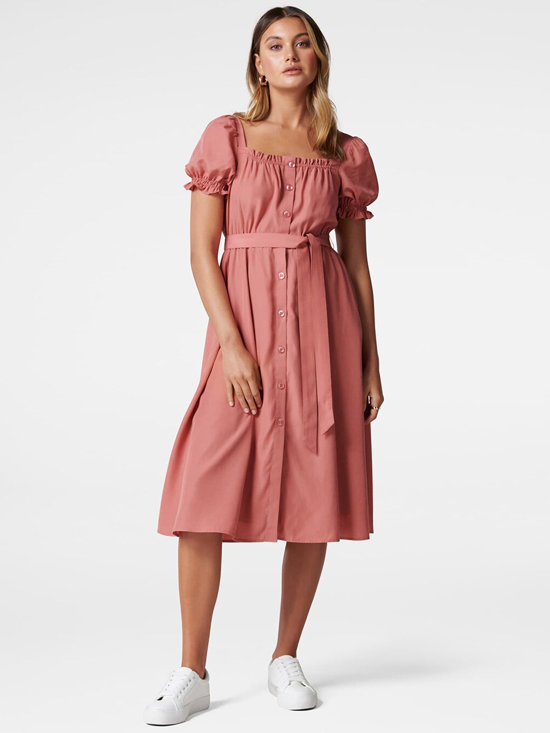 

Forever New Women Pink Solid Fit and Flare Dress