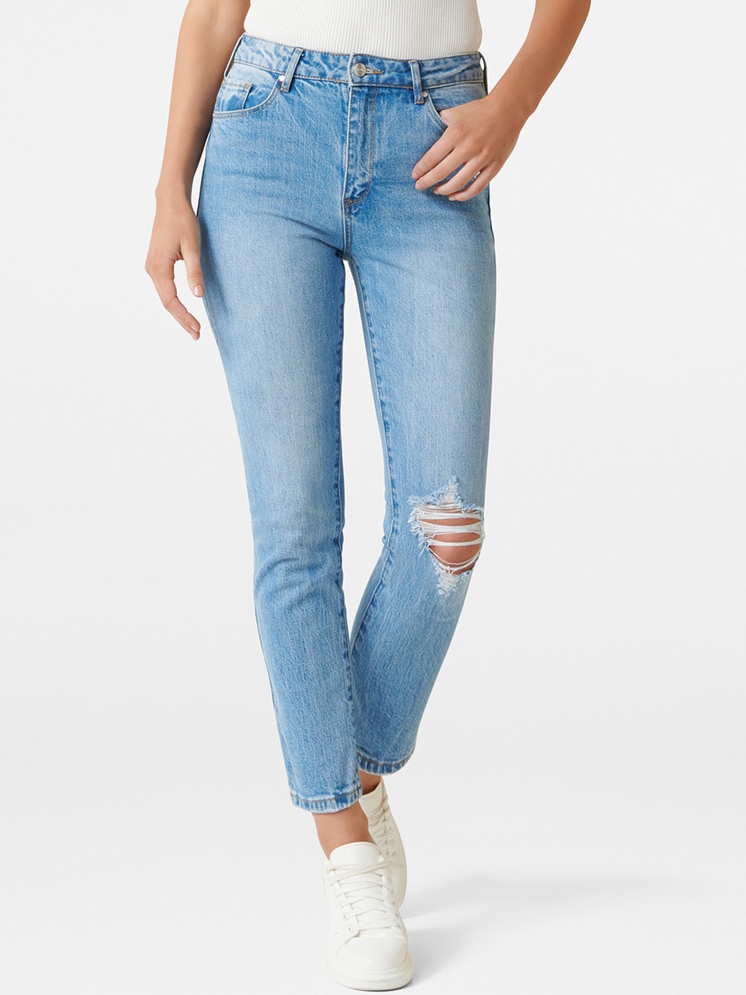

Forever New Women Blue Straight Fit Crop Jeans
