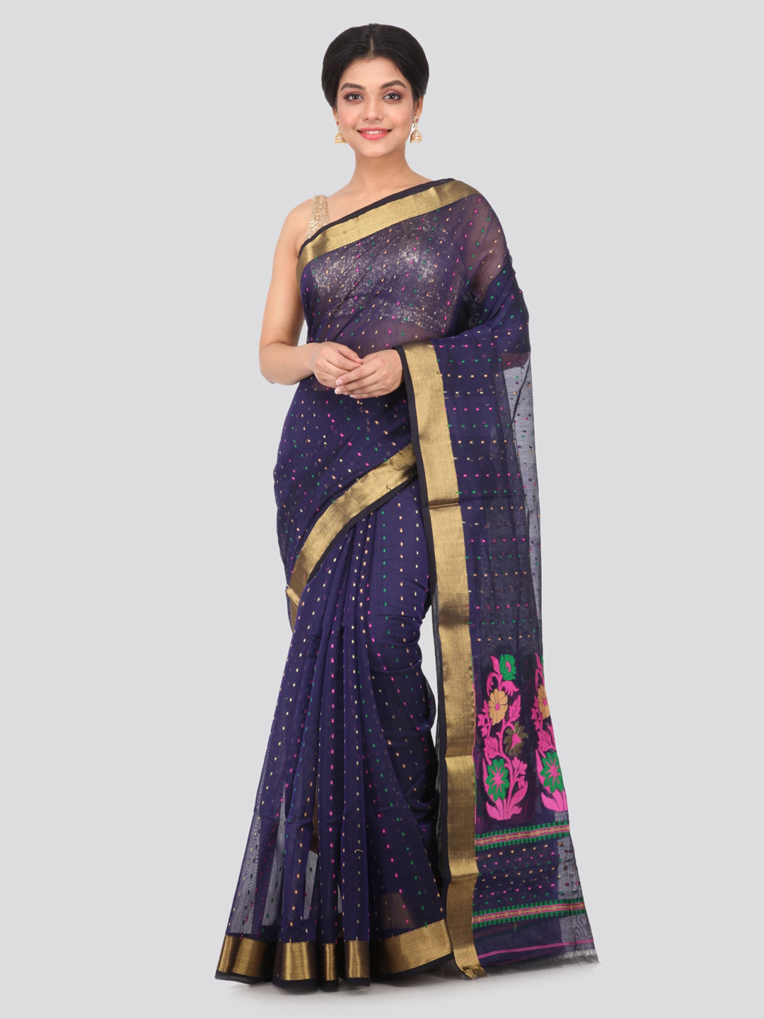 

PinkLoom Blue Woven Design Cotton Silk Handloom Saree