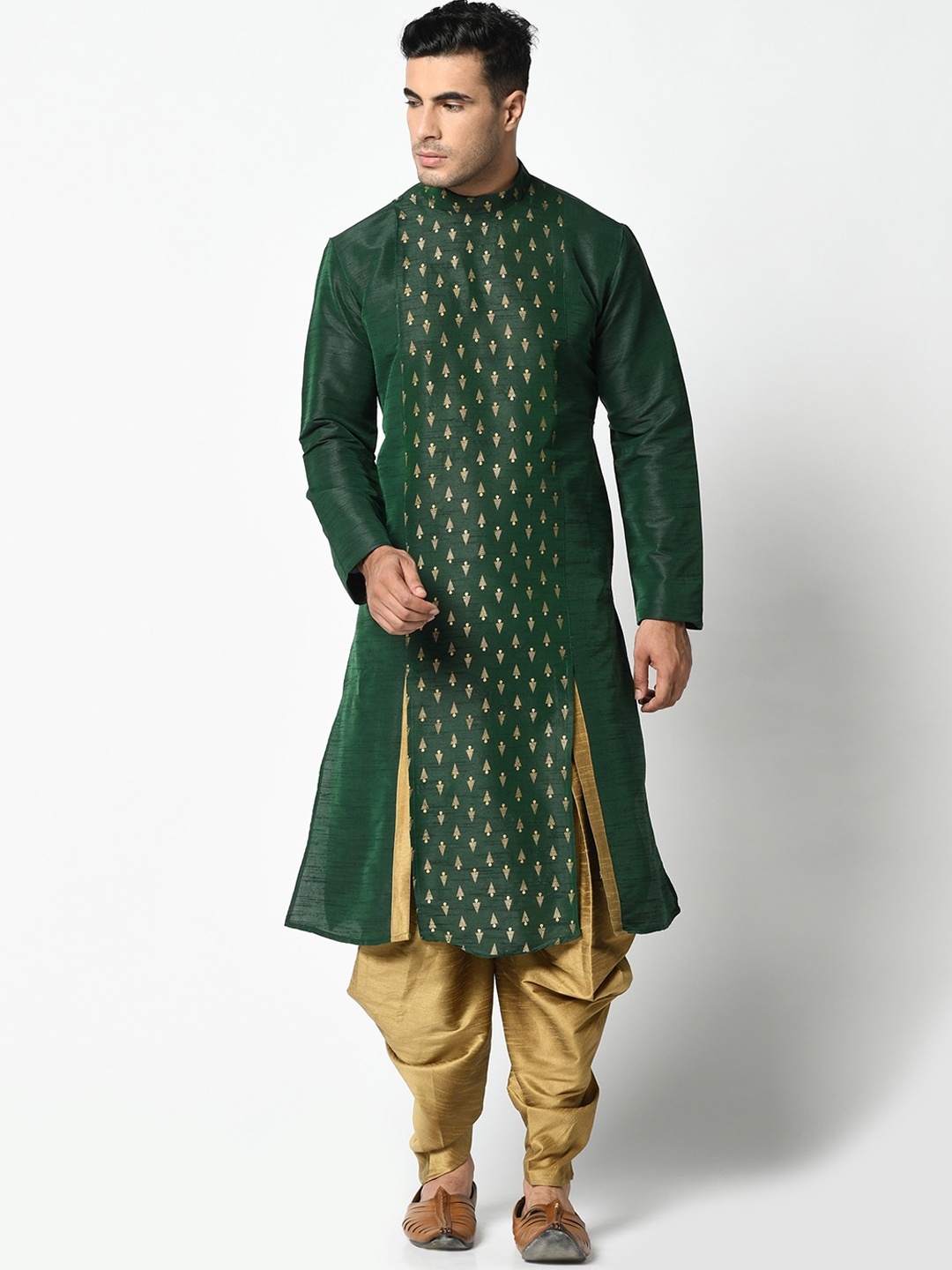 

DEYANN Men Green & Gold-Toned Printed Kurta with Patiala