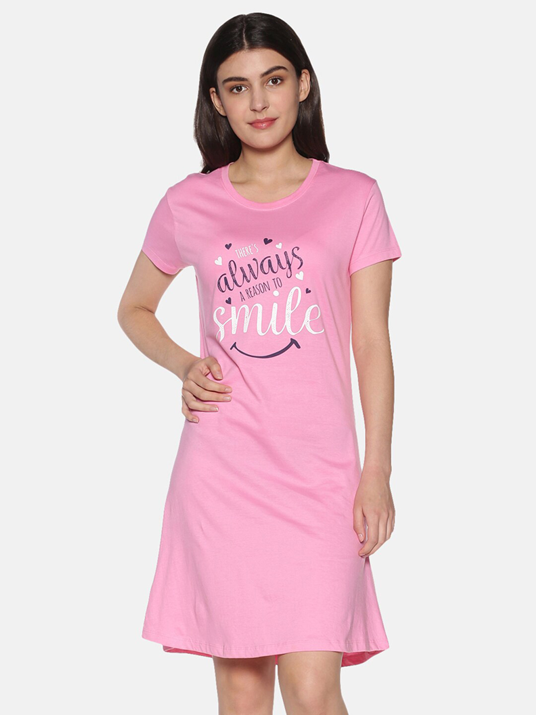 

TWIN BIRDS Pink & White Printed Nightdress