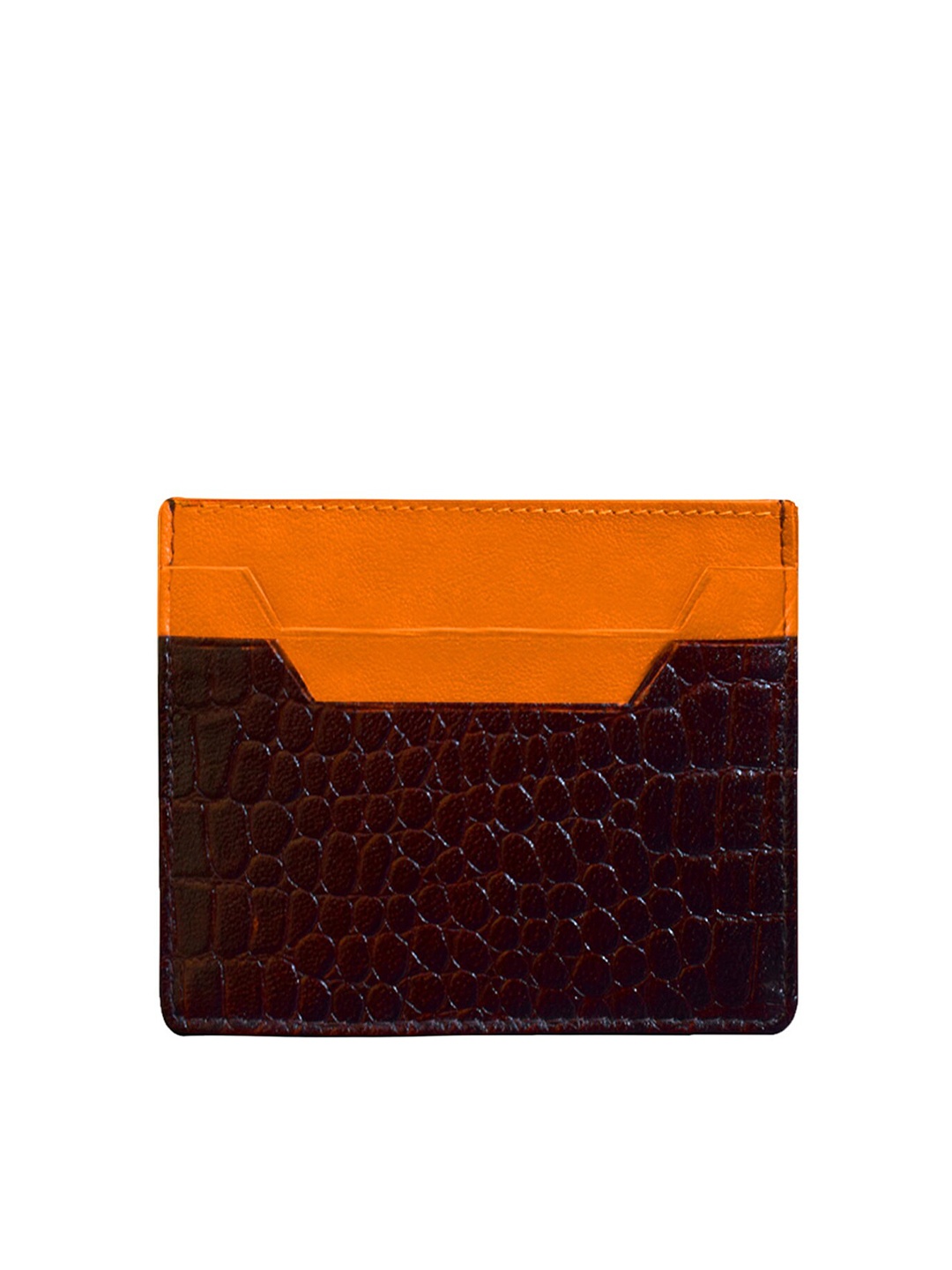 

DR. HENRY Unisex Brown & Yellow Textured Leather Card Holder