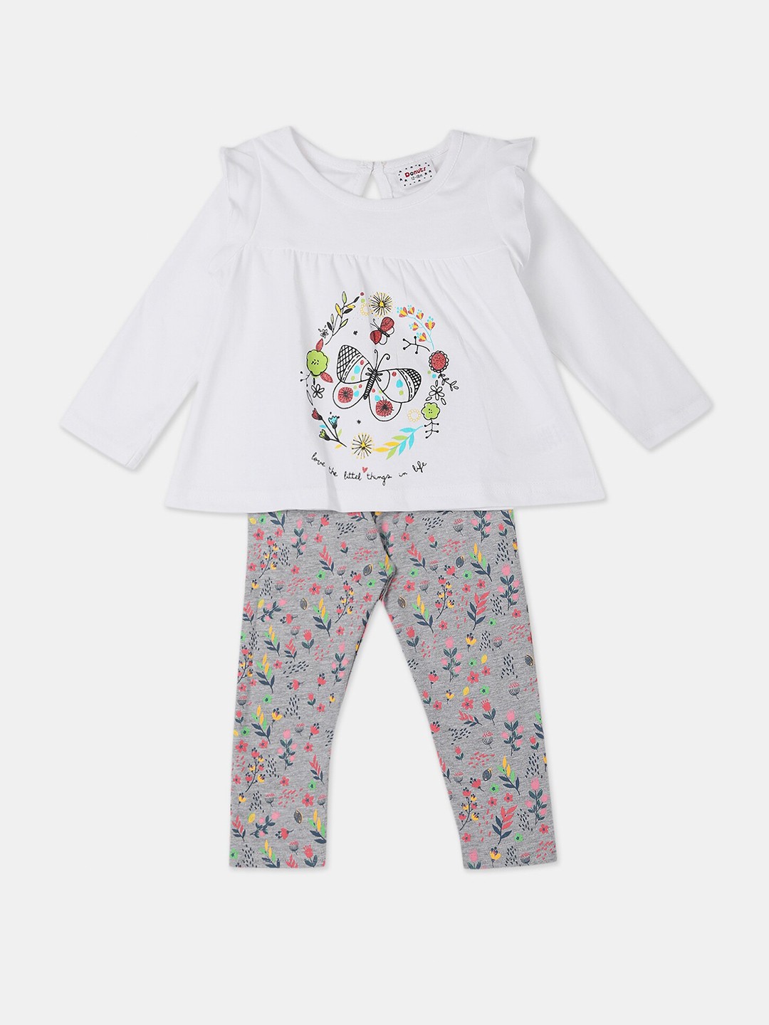 

Donuts Girls White & Grey Melange Printed Top with Leggings