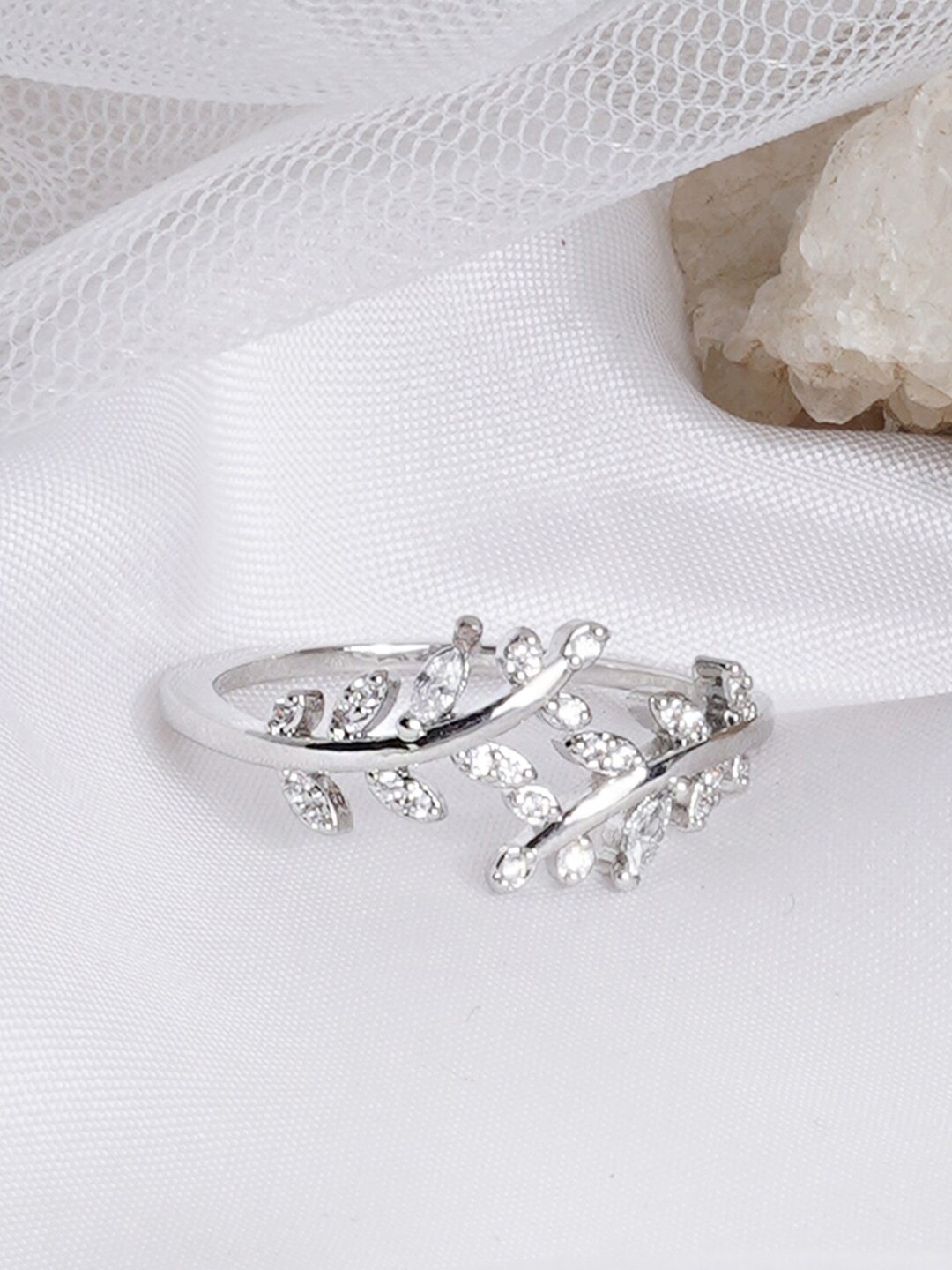 

JOKER & WITCH Silver-Plated Falla Rhinestones-Studded Adjustable Finger Ring