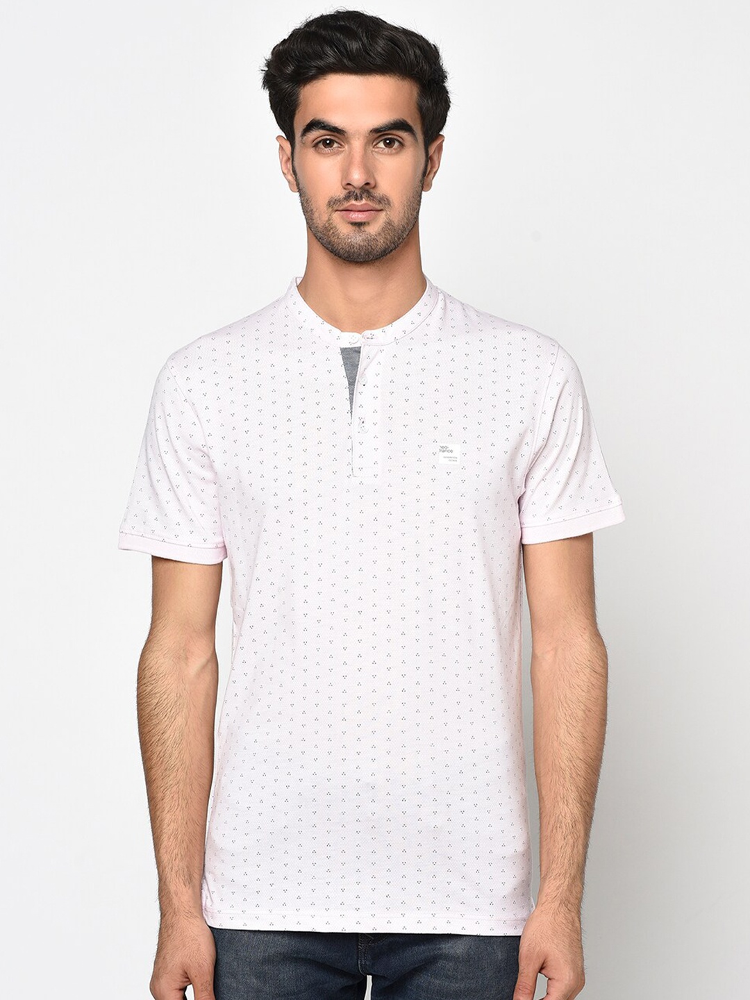 

Octave Men Light Pink Striped Henley Neck T-shirt