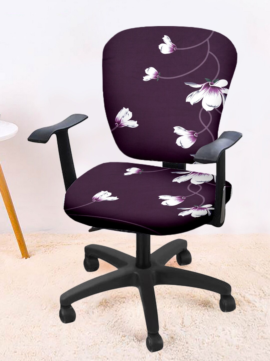 Cortina Set Of 2 Aubergine & White Floral Print Chair Covers, Purple