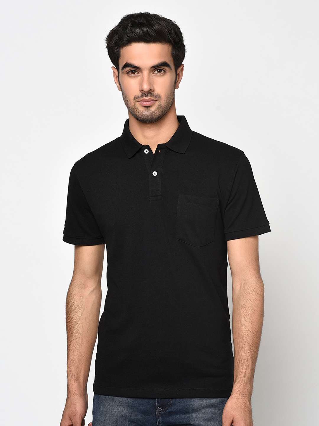 

Octave Men Black Solid Polo Collar T-shirt