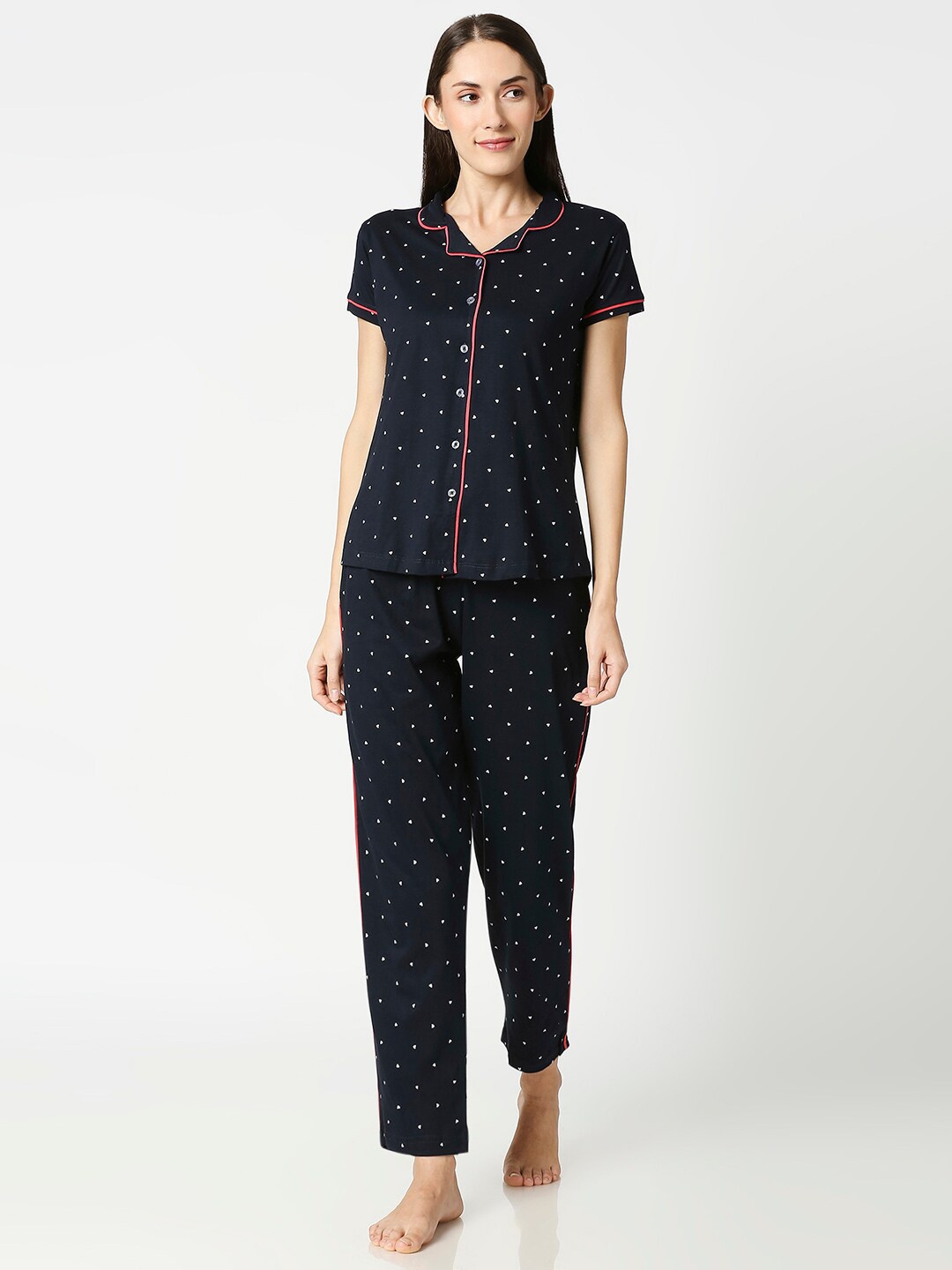 AV2 Women Navy Blue & White Printed Night suit