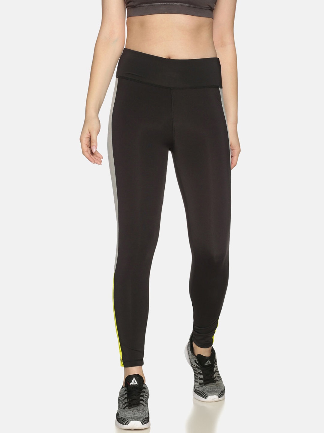

Campus Sutra Women Black & Grey Colourblocked Training Tights