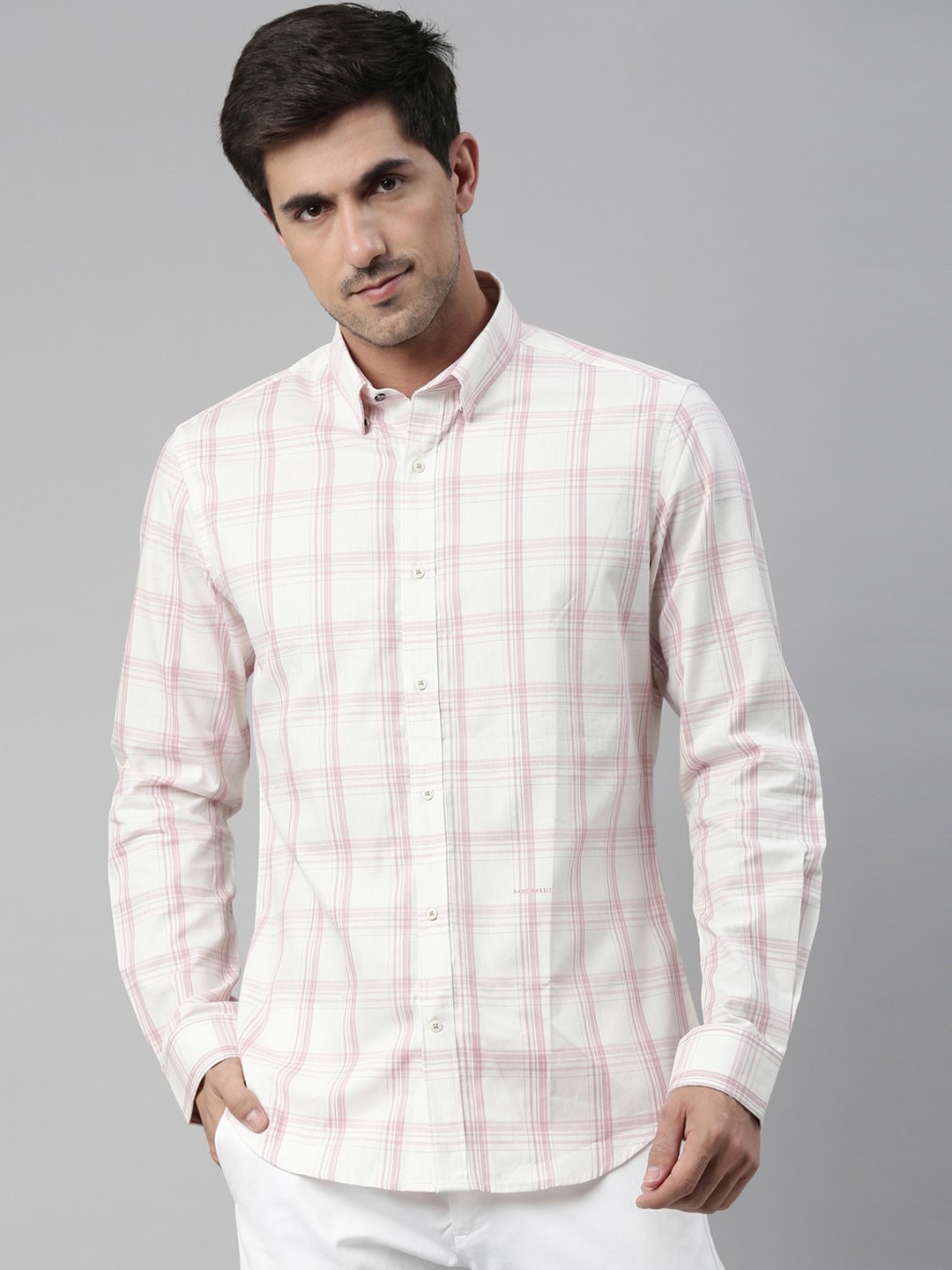 

RARE RABBIT Men Explore Checked Cotton Shirt, White