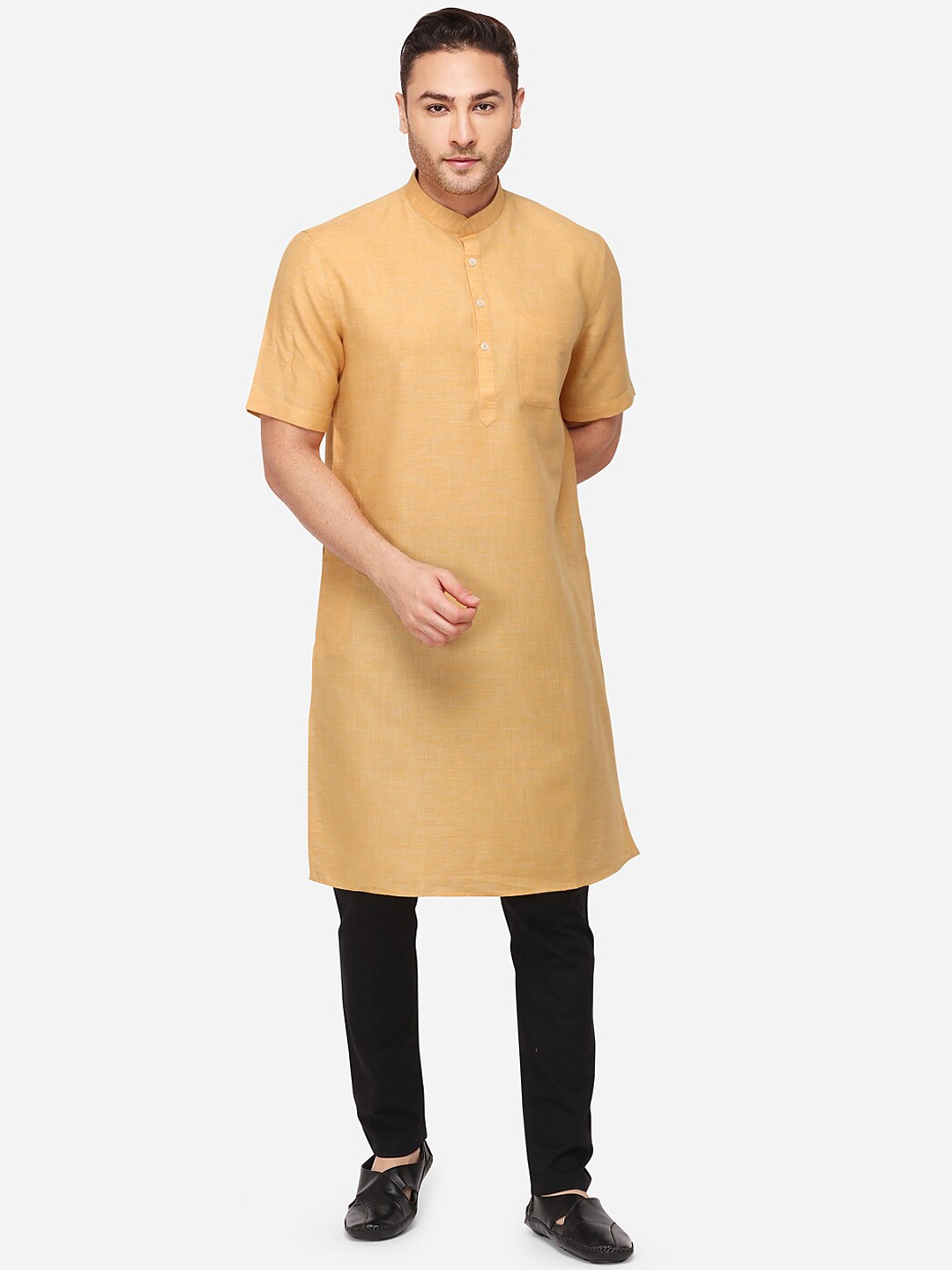 

Modi Kurta Men Yellow Woven Design Kurtas