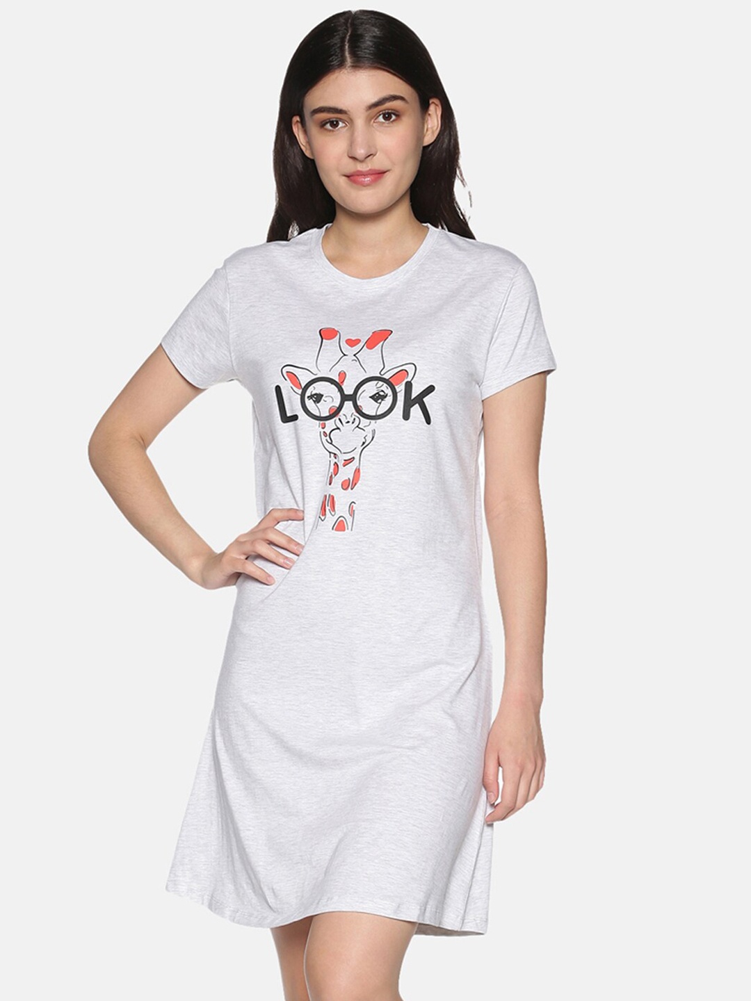 

TWIN BIRDS Grey & Black Printed Nightdress