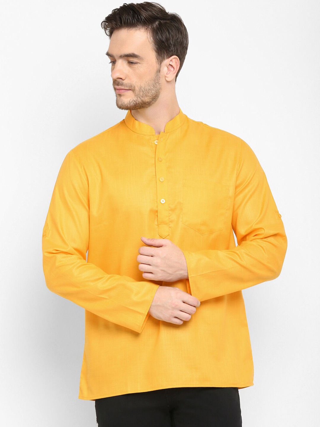 

Hangup Men Yellow Mandarin Collar Kurta